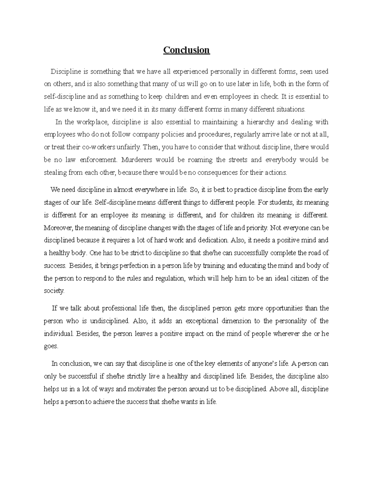 Conclusion on the Importance of Discipline - HR SEM 4 - Studocu