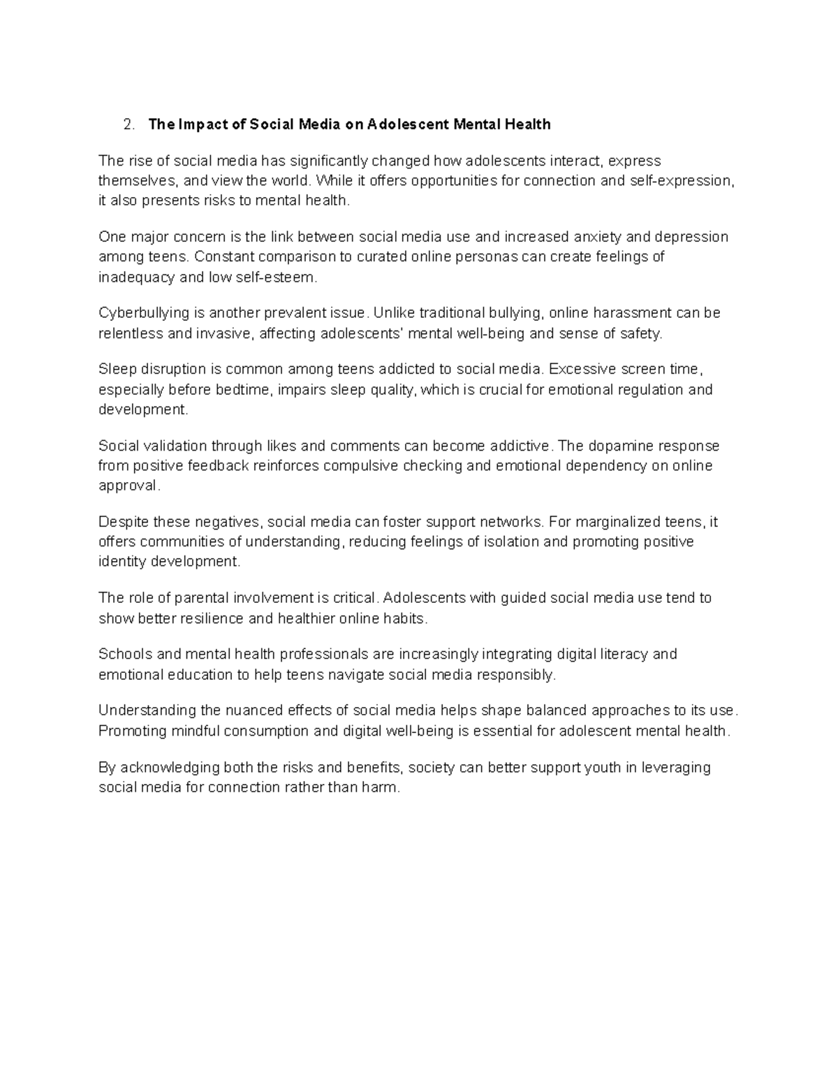 The Impact of Social Media on Adolescent Mental Health: Risks ...
