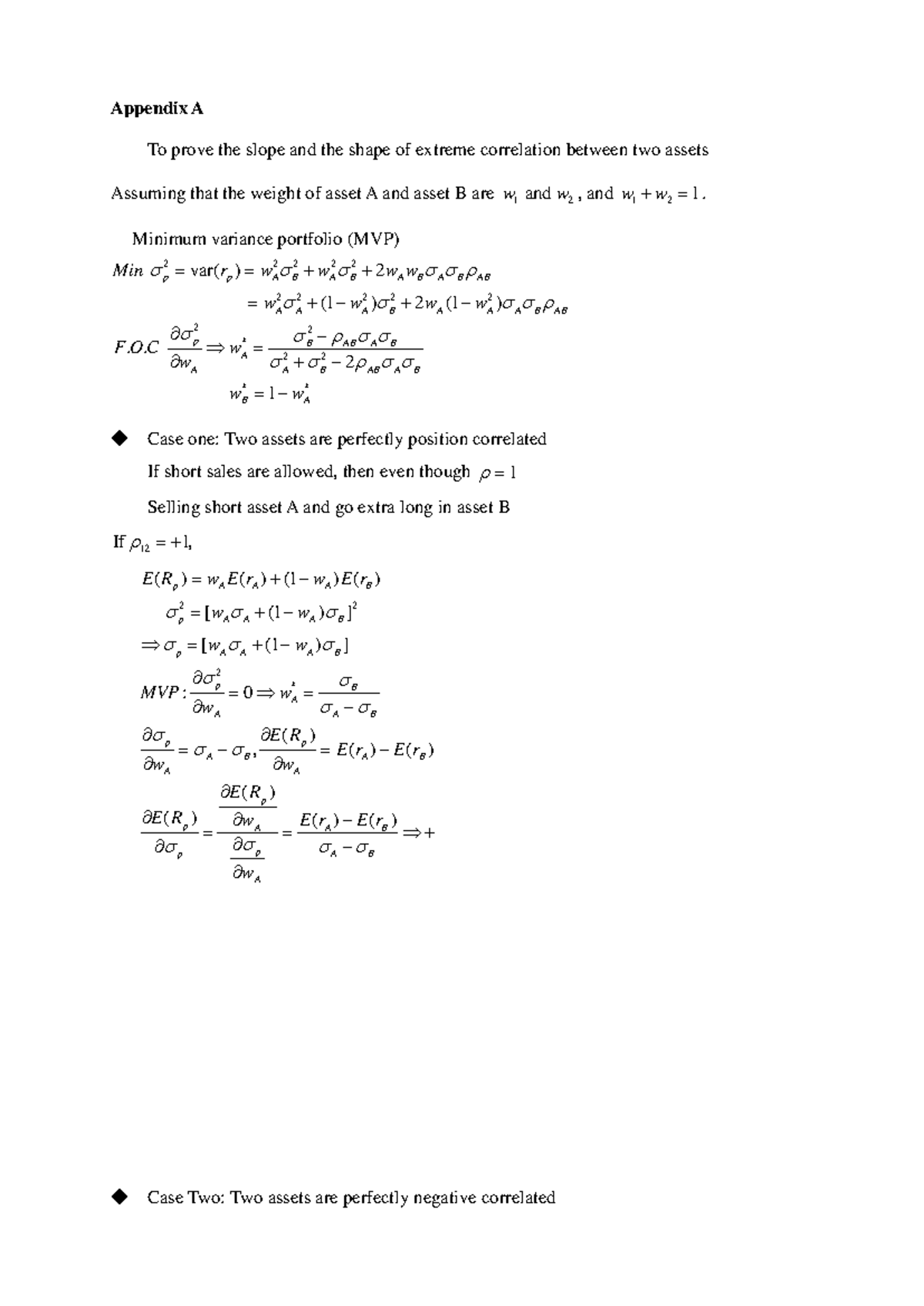 Appendix A&B: Extreme Correlation & Minimum Variance Portfolio Analysis ...