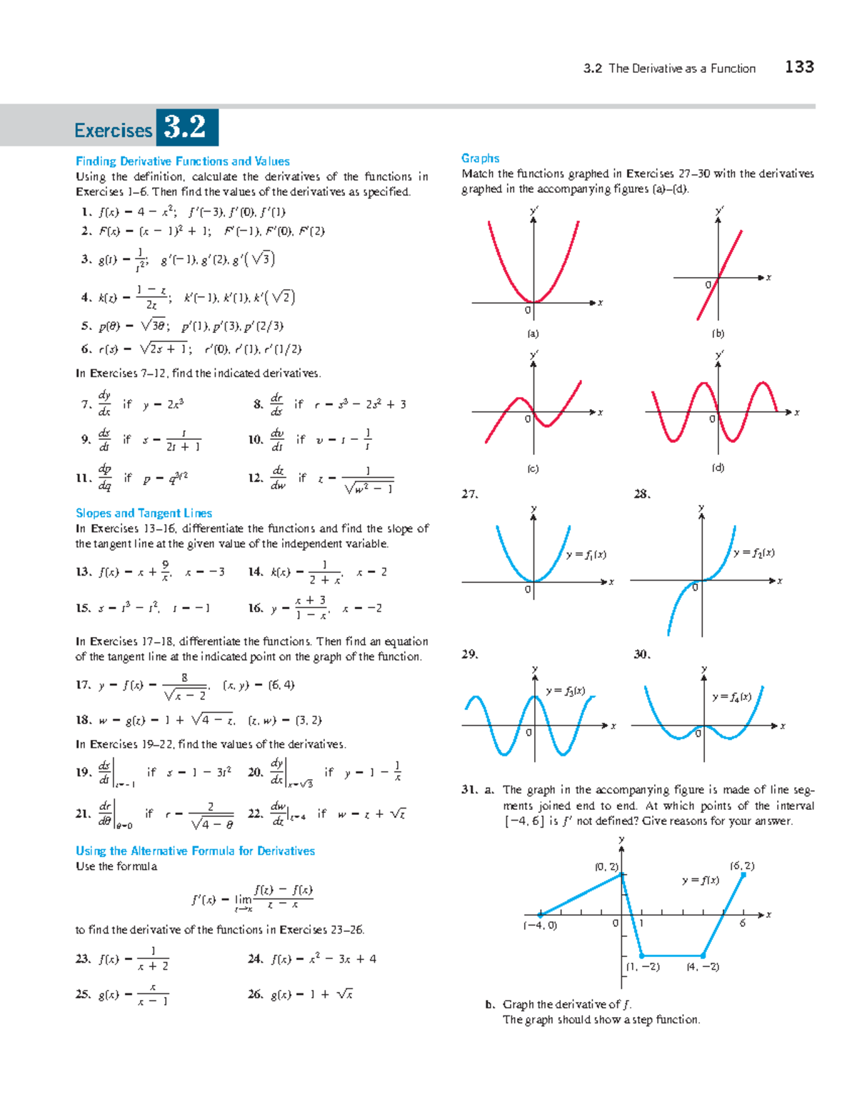 133 3.2 Finding Derivative Functions and Values - Exercises - Studocu