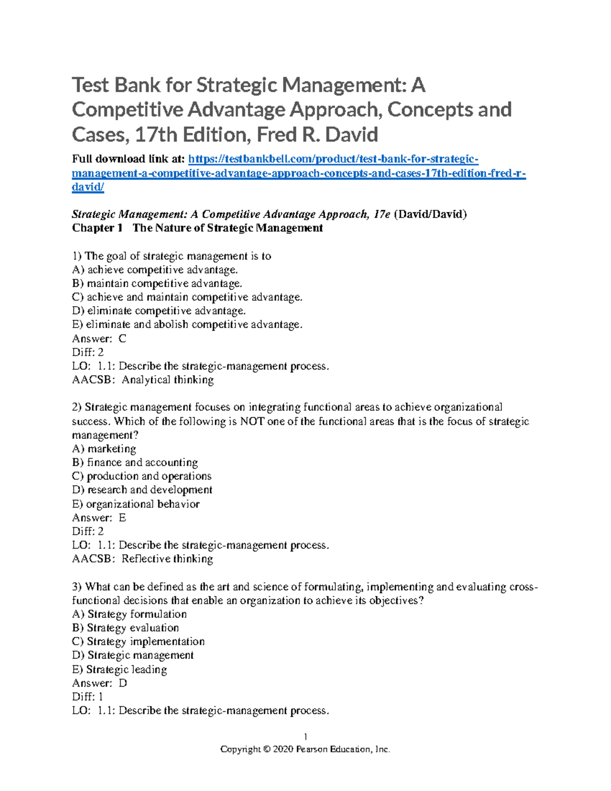 Strategic Management: Test Bank & Key Concepts (17th Ed.) - Studocu