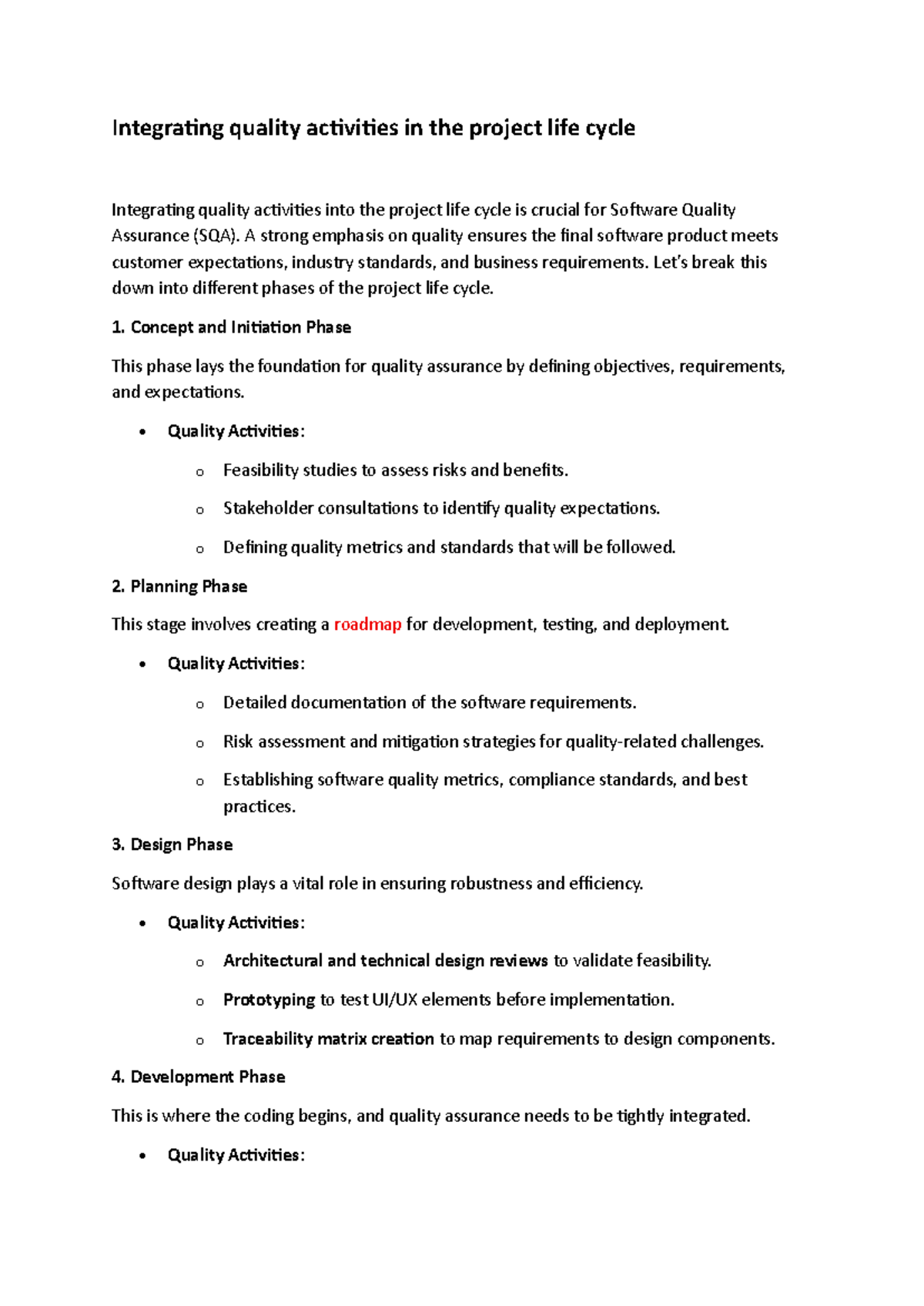 Integrating Quality Activities in the Project Life Cycle - SQA UNIT 2 ...