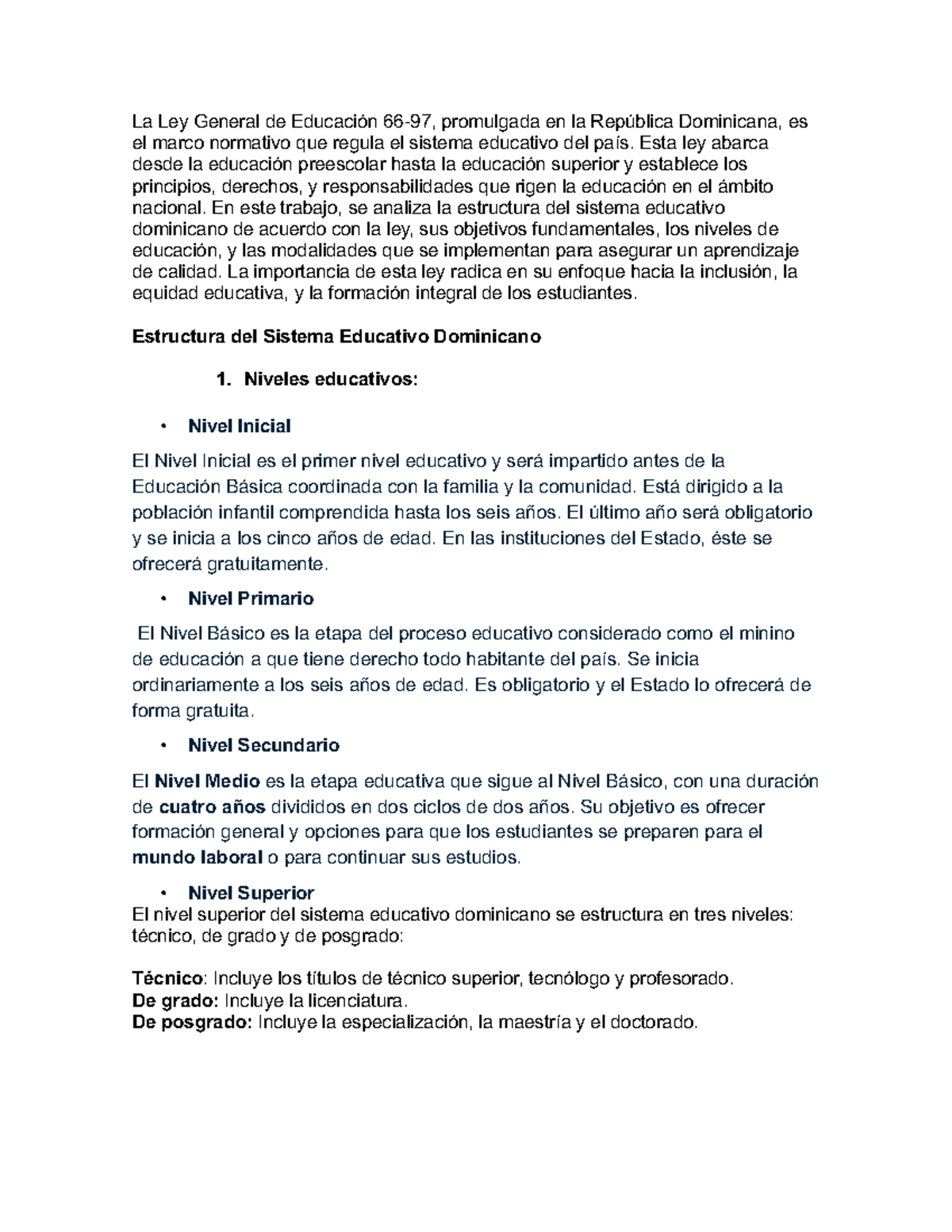 La Ley General de Educación 66 y su Impacto en el Sistema Educativo ...