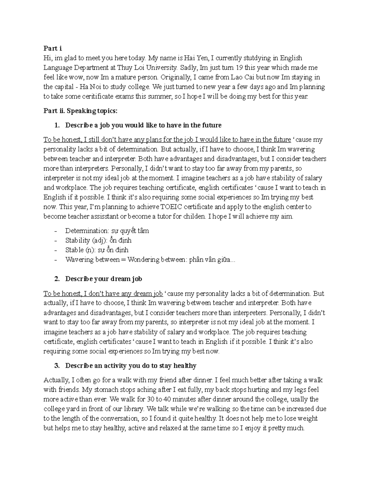 Speaking Test - English Language Department (ELD) - Studocu