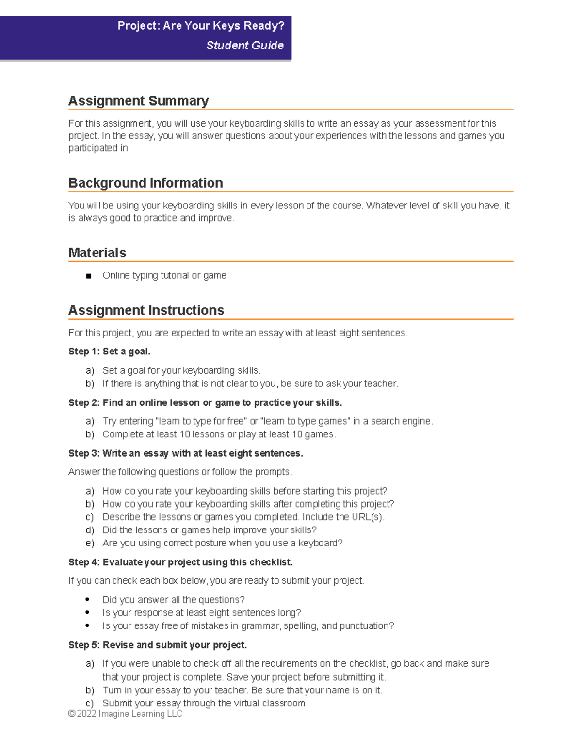 Project: Are Your Keys Ready? Student Guide for Keyboarding Skills ...