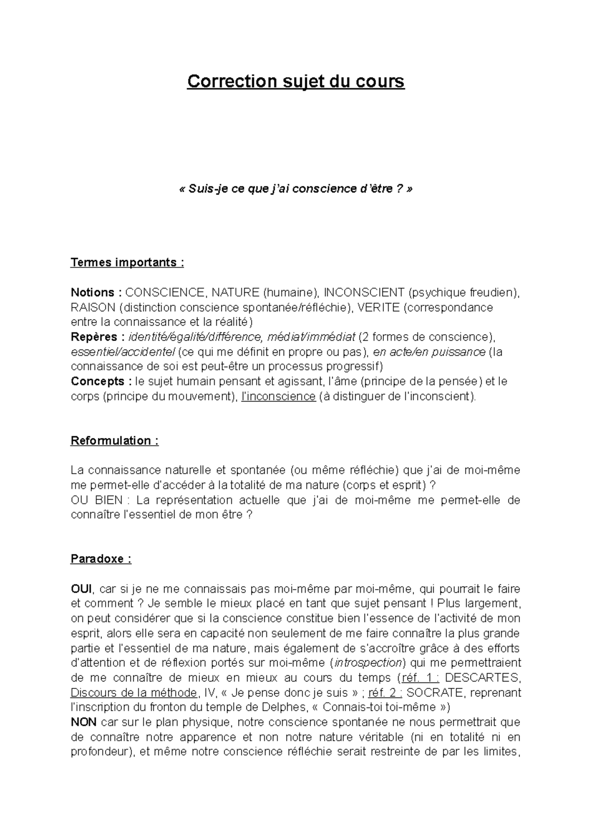 Correction sujet du cours CS et Incst : Conscience et Nature Humaine ...