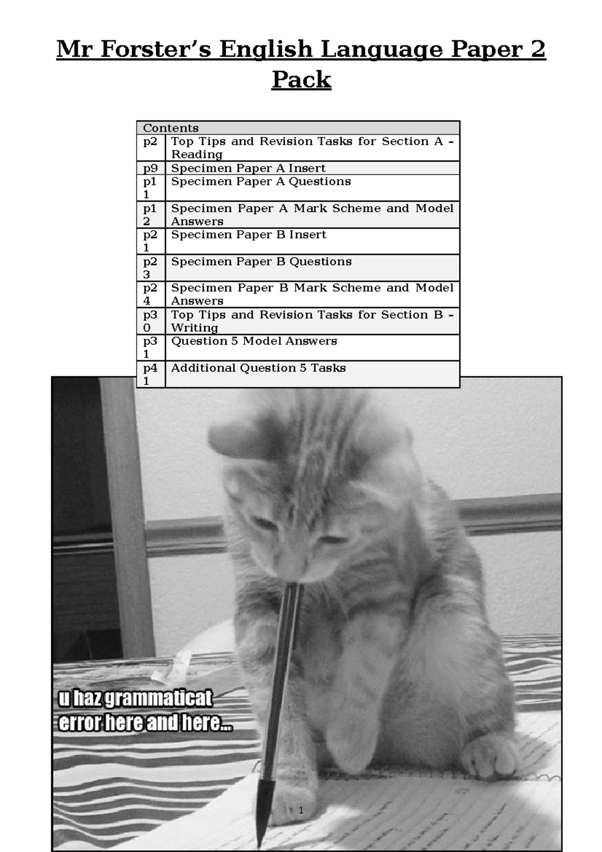 English Language Paper 2 Revision Pack - FR - Mr Forster’s English ...