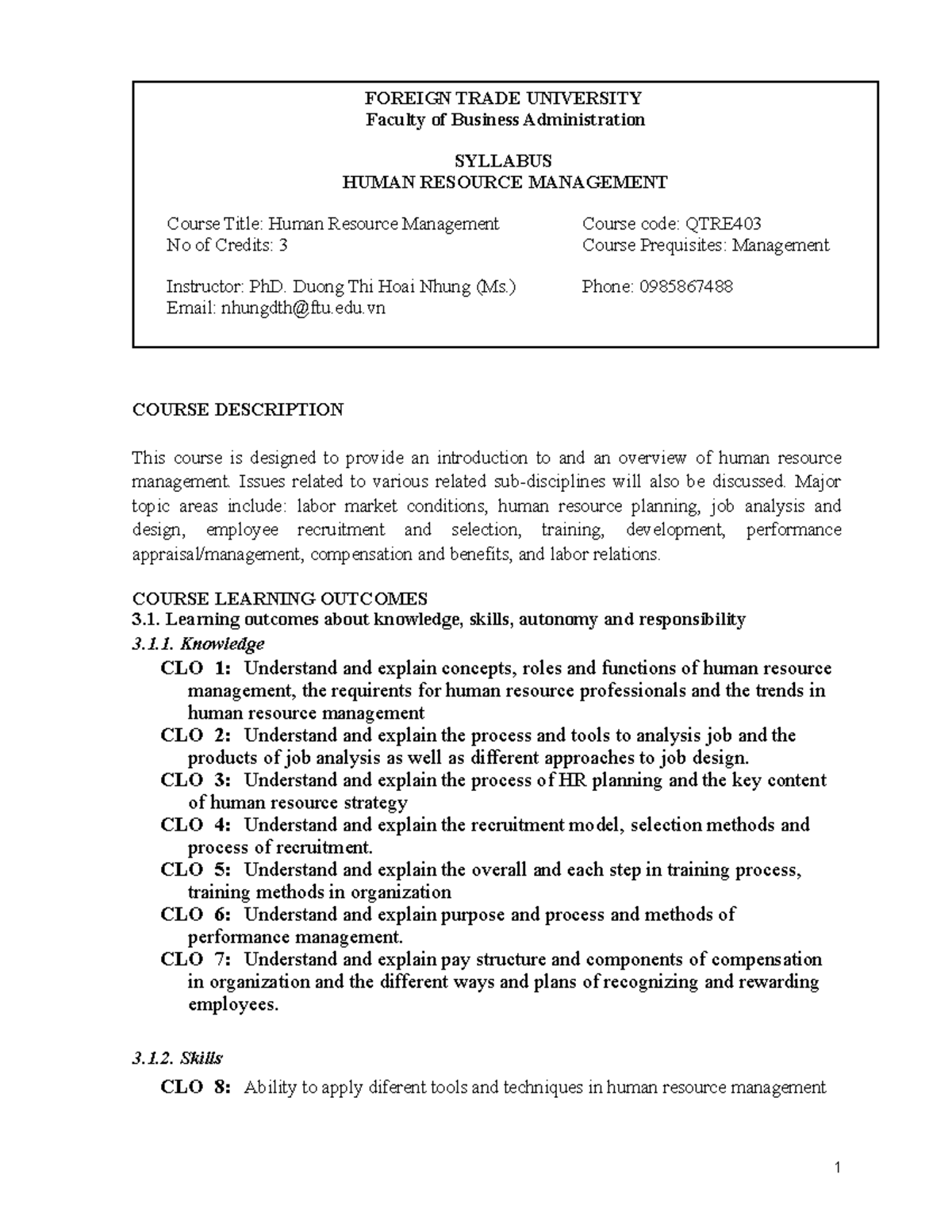 Syllabus HRM CLC 2022 - COURSE DESCRIPTION This course is designed to ...