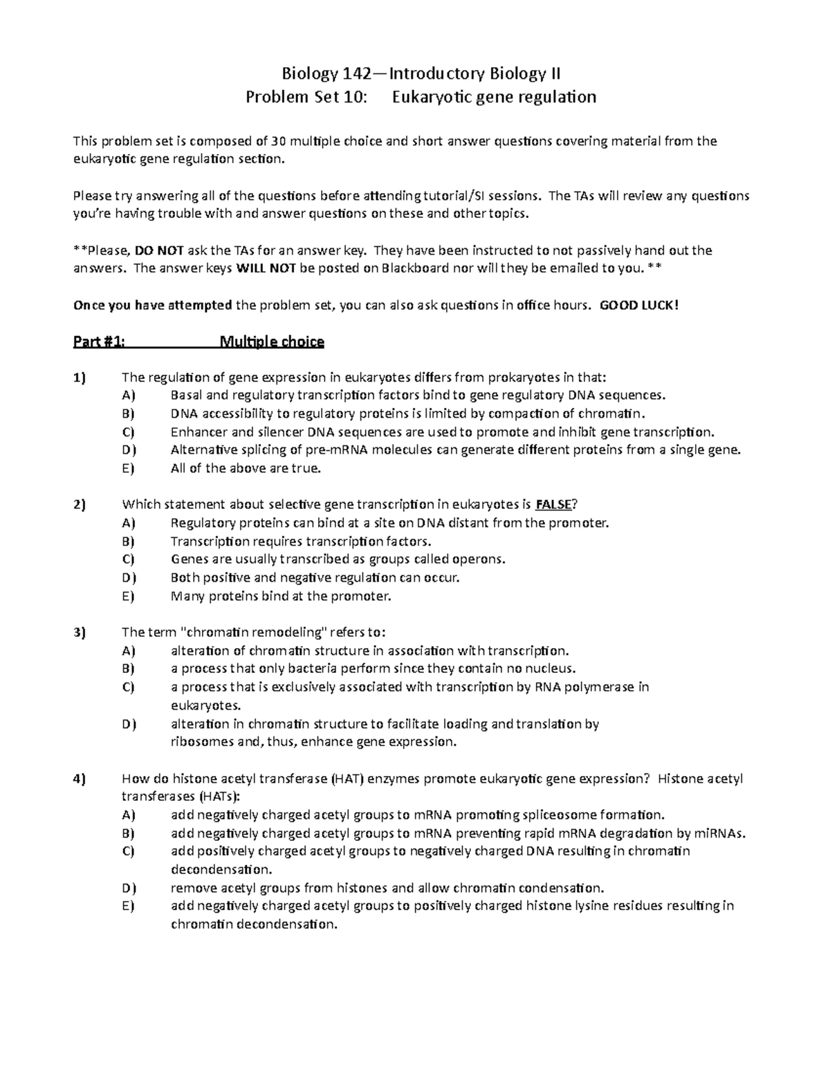 BIOL 142 Practice Exam Questions: Genetics to Gene Regulation - Studocu