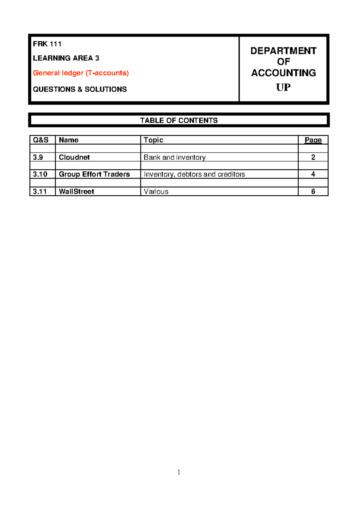 FRK General Ledger Practice Questions & Solutions for Accounting - Studocu