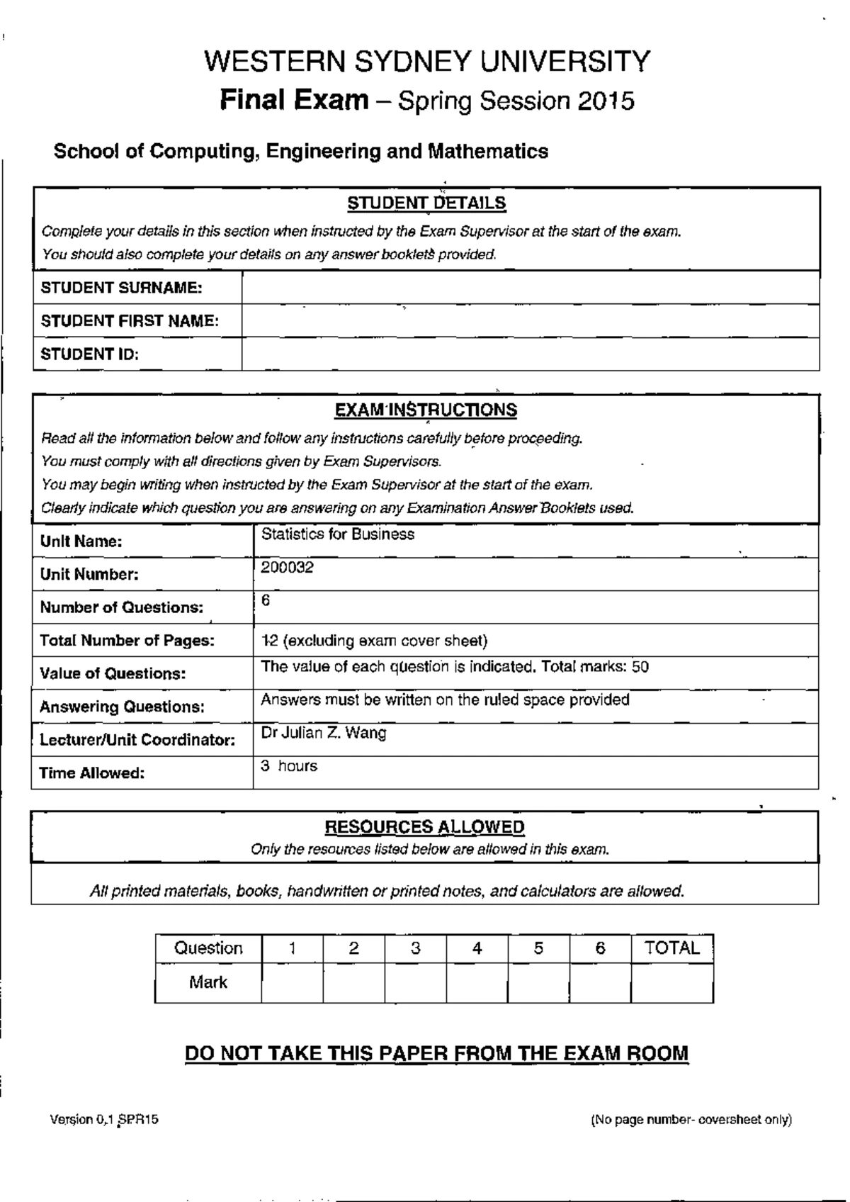Sample Final Exam & Answers for AUT 2024 - Studocu