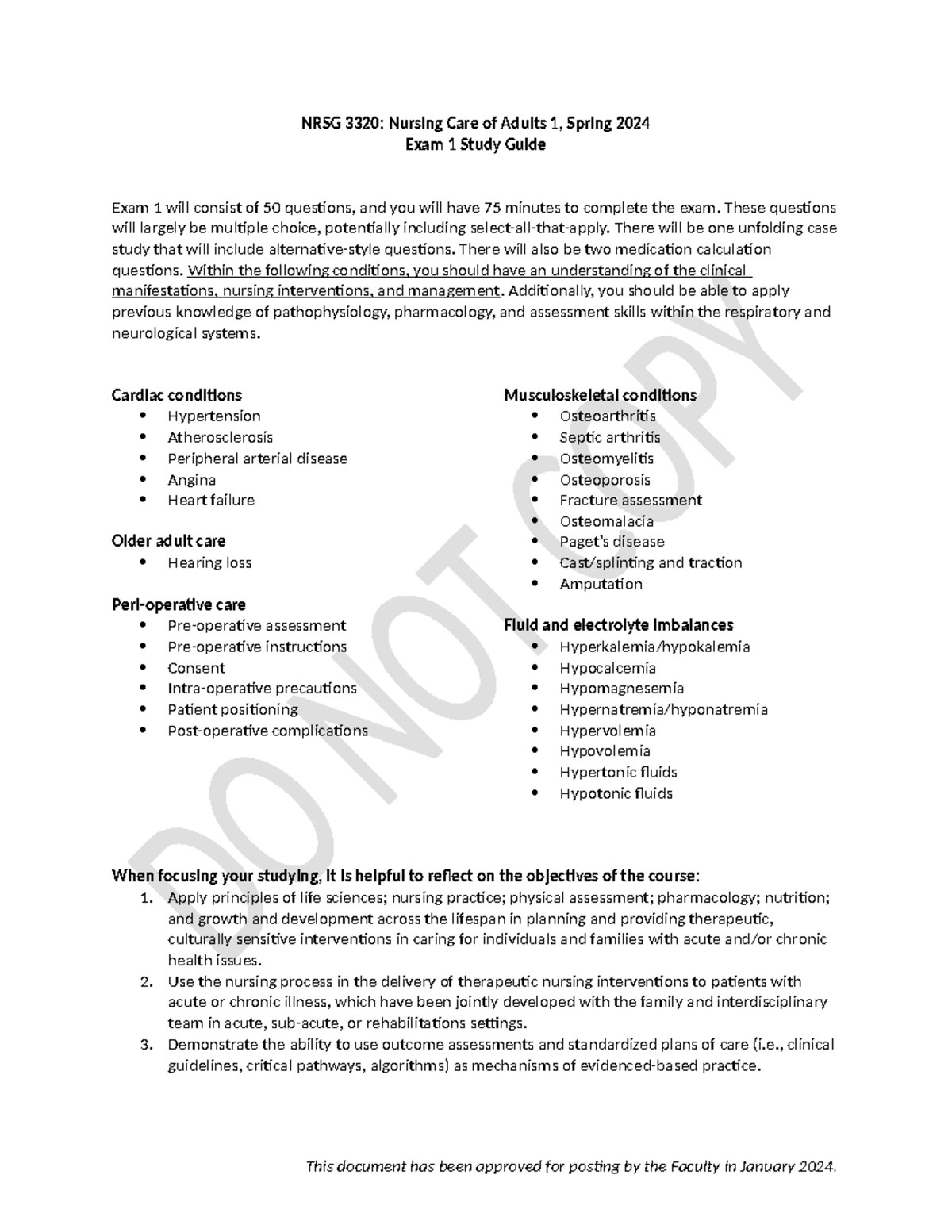 NRSG 3320 Exam 1 Study Guide: Key Concepts & Topics for Spring 2024 ...