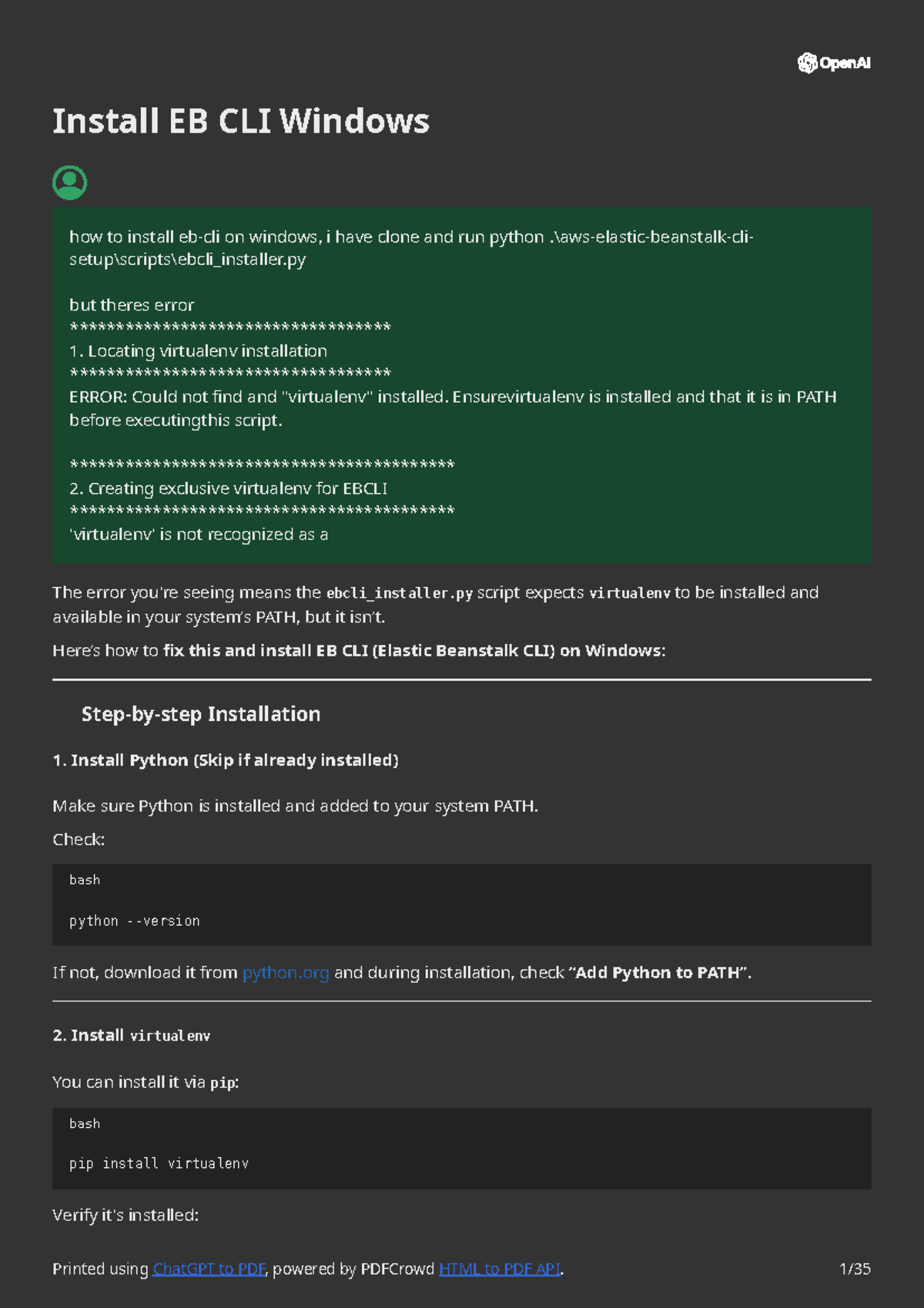 Install EB CLI on Windows: Step-by-Step Guide for Setup - Studocu