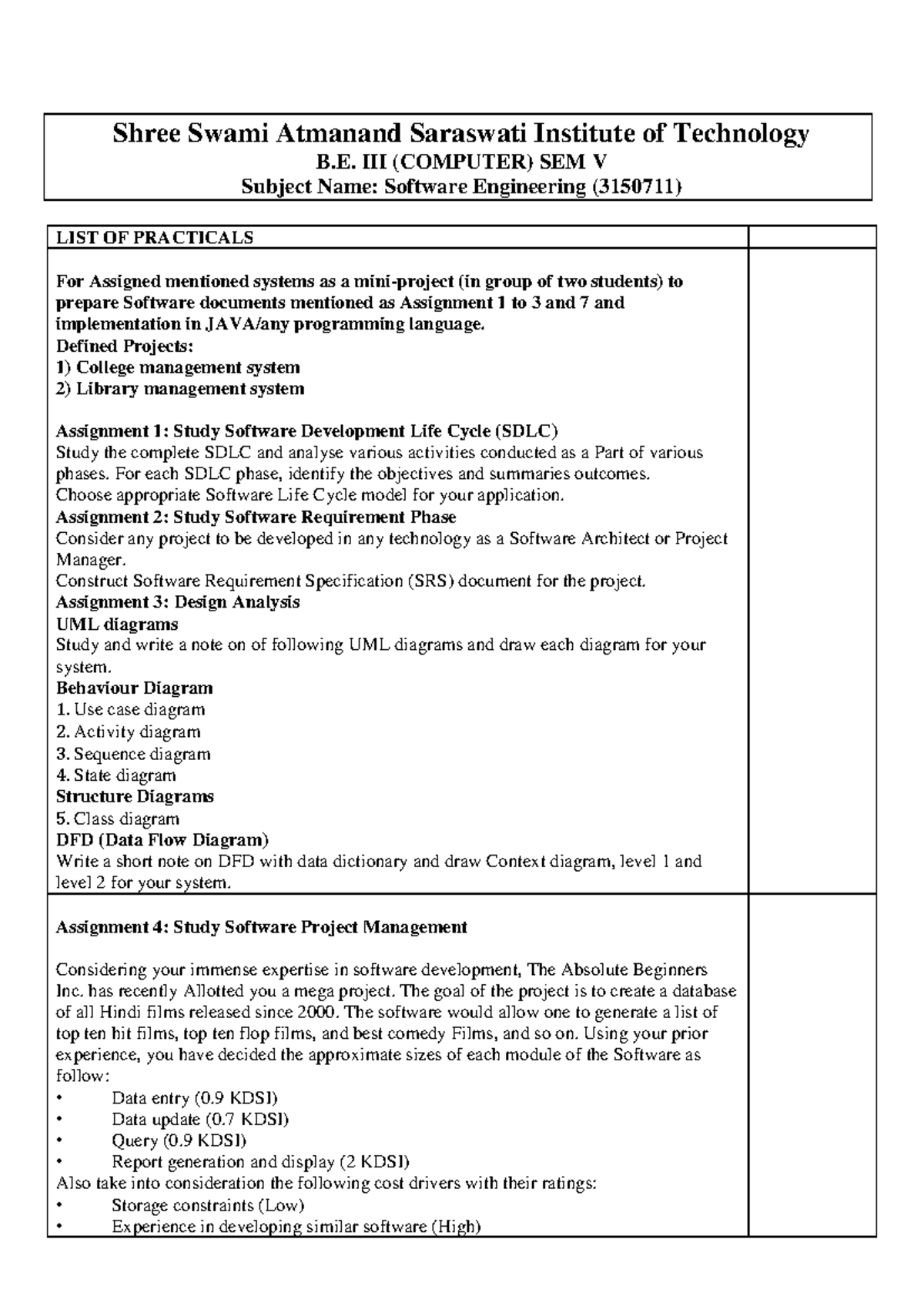 SE Practical Assignments for B.E. (COMPUTER) SEM V - 2025 - Studocu