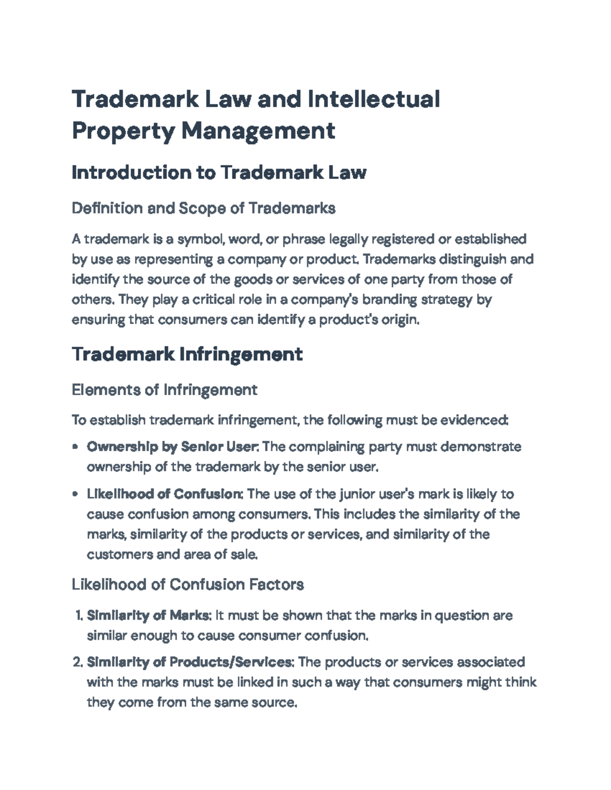 Trademark Law: Infringement, Licensing, and Dispute Resolution (LAW101 ...