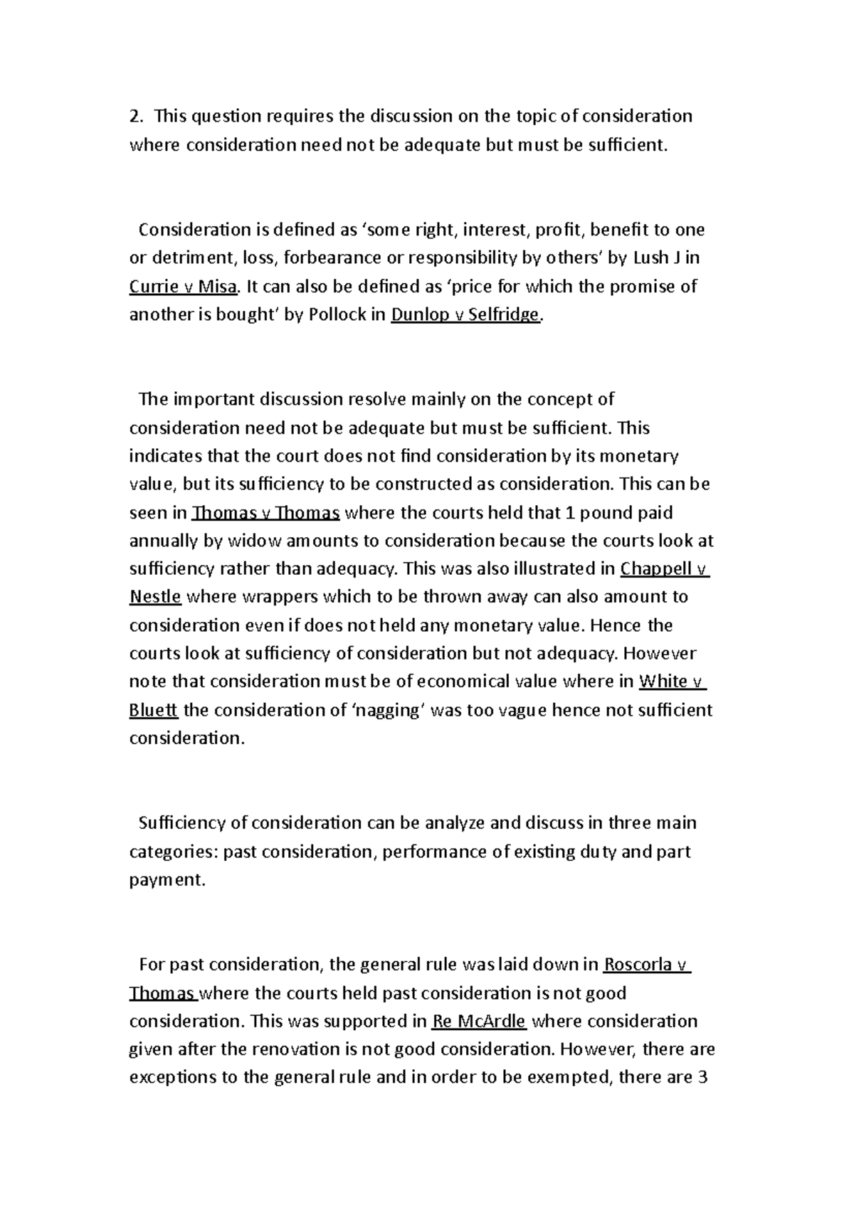 PYQ Contract Law 2019 Q2 (Consideration) - This question requires the ...