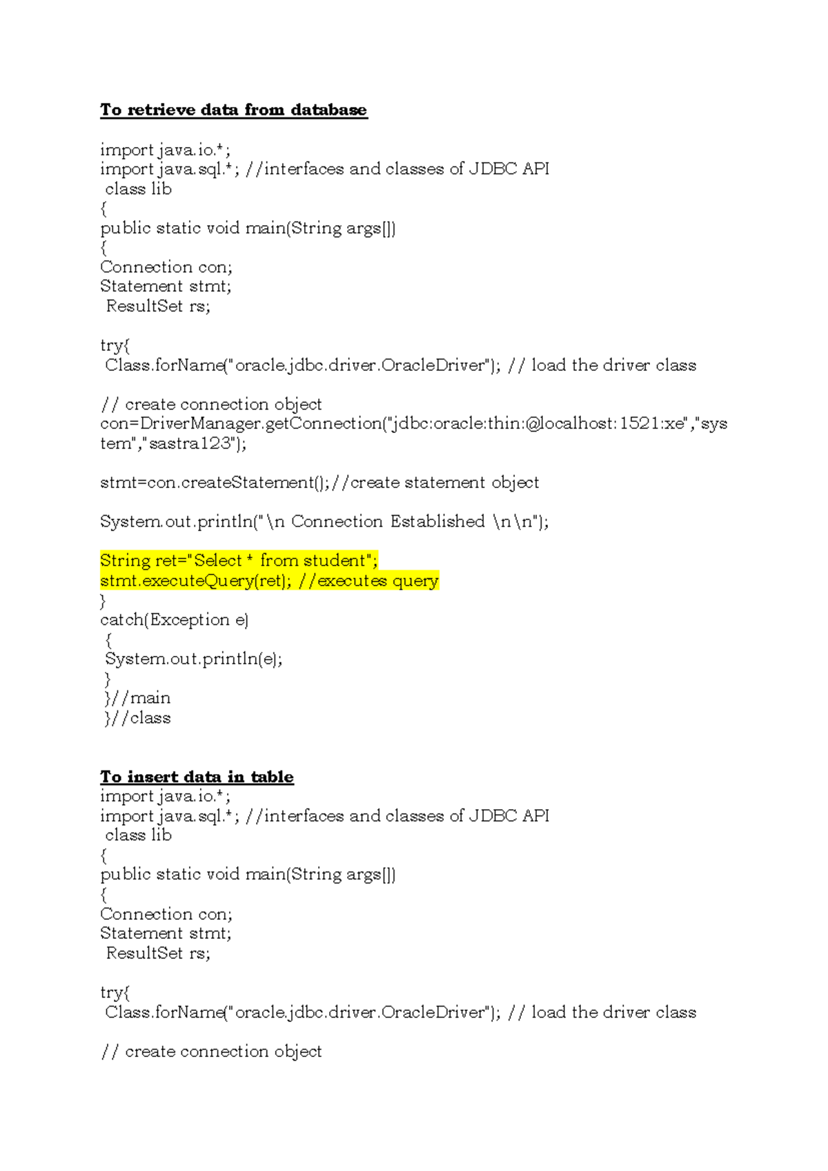 JDBC API Example: Data Retrieval, Insertion, and Update - Studocu