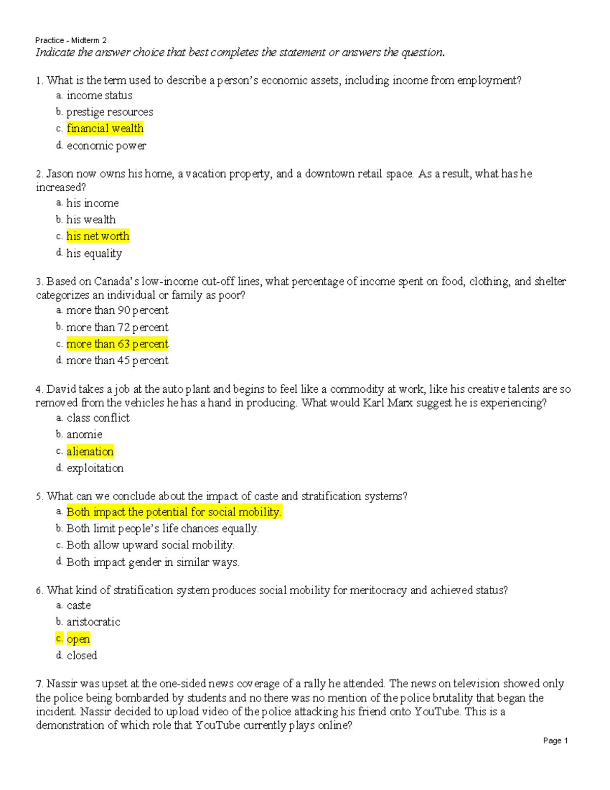 Practice Midterm 2 - Sociology Quiz Questions and Answers - Studocu
