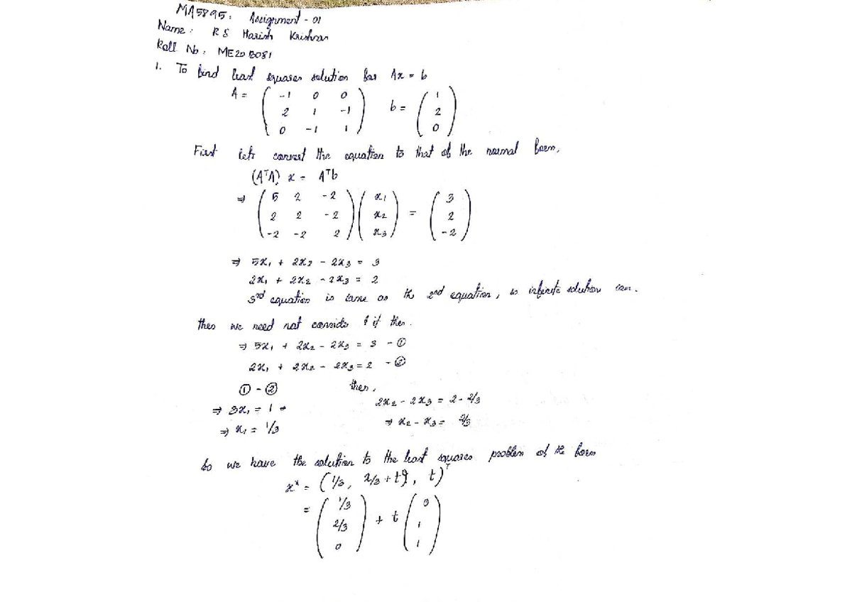 ME20B081 MA5895 Assignment 01: Least Squares Solutions and Saddle ...