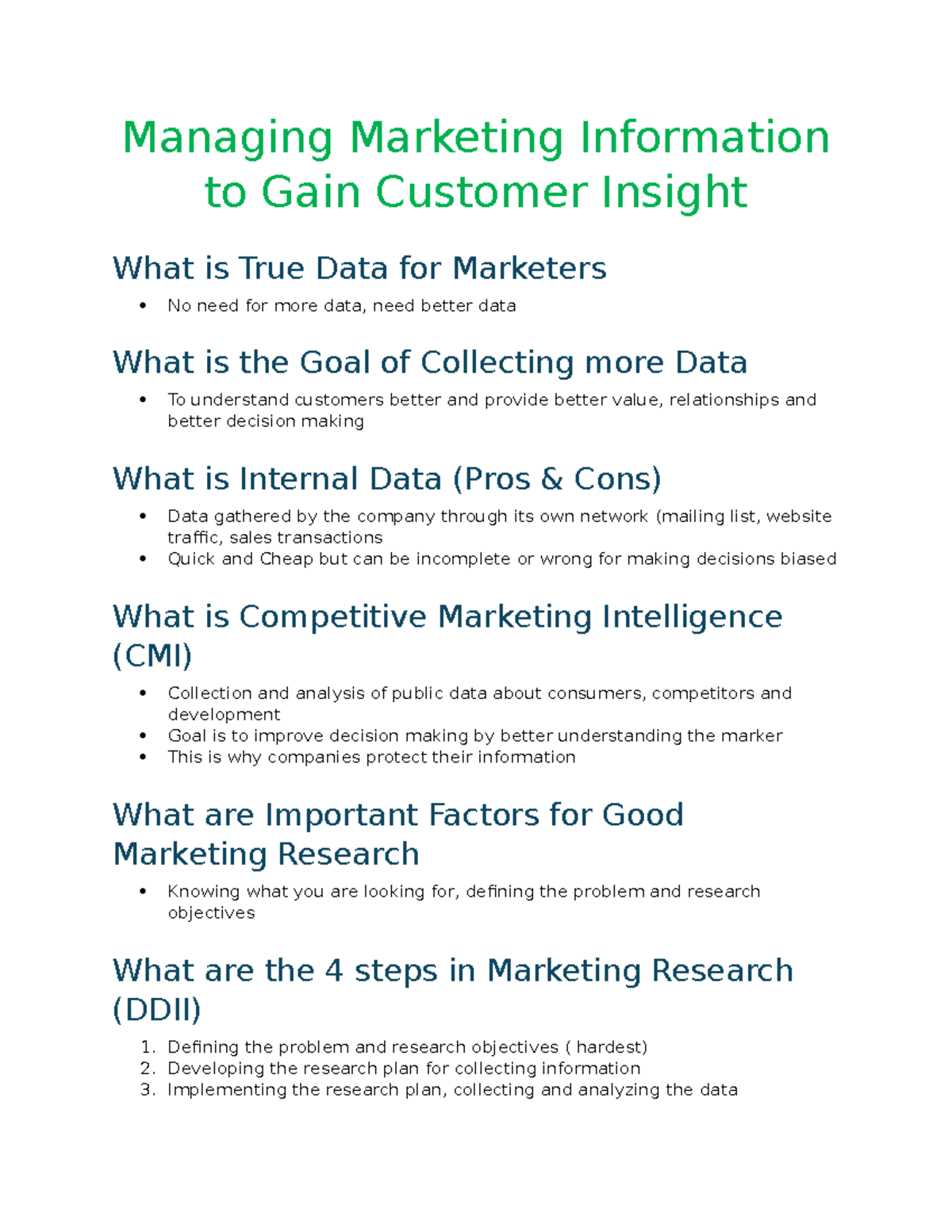 MARK 201 Chapter 4: Managing Marketing Info for Customer Insight - Studocu