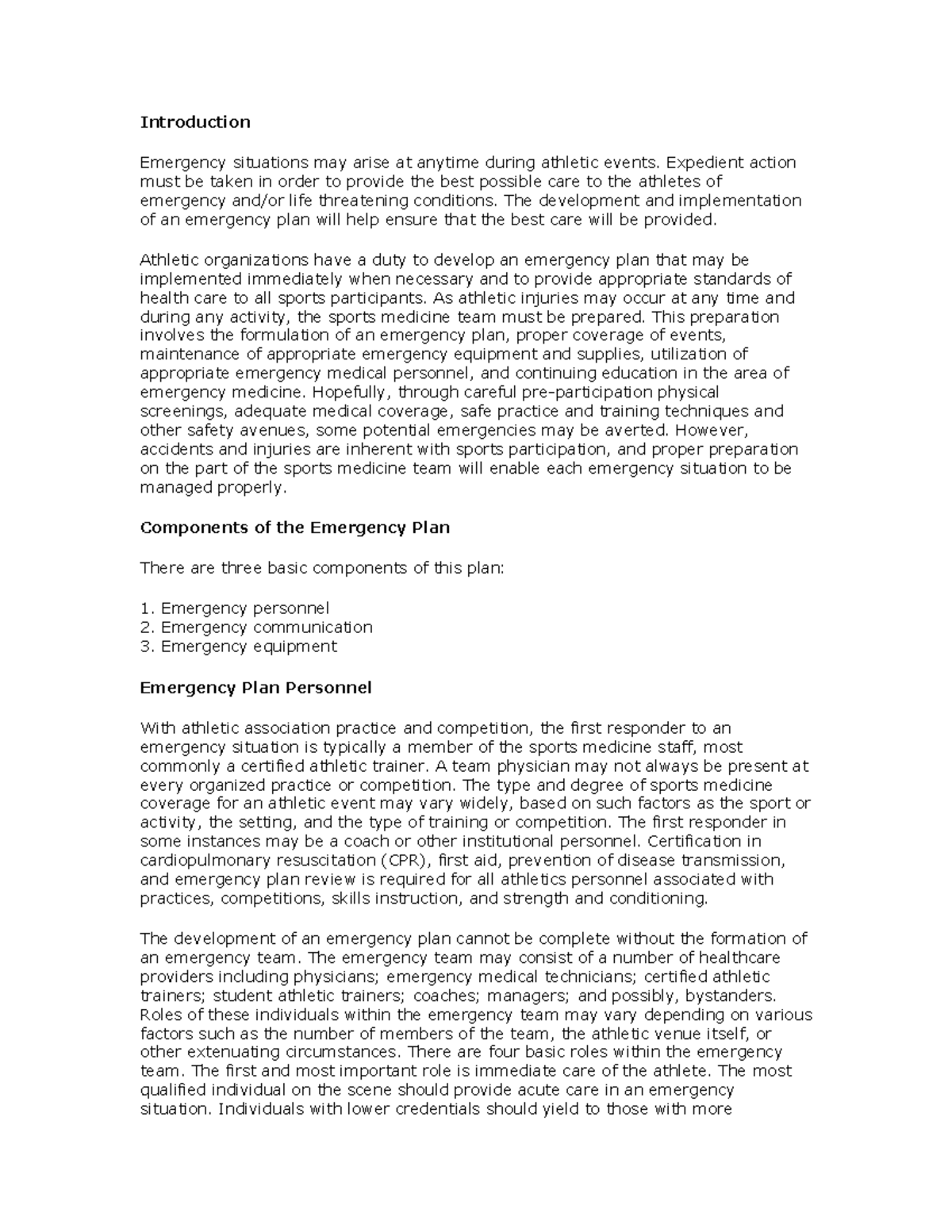 Intro Emergency Action Plan - Introduction Emergency situations may ...