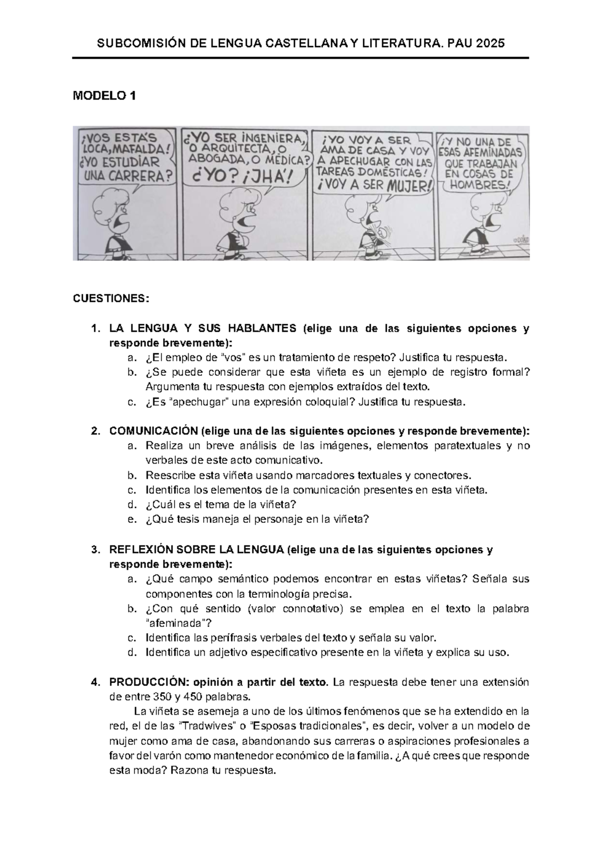 Modelo de Examen PAU 2025: Lengua Castellana y Literatura II 1 - Studocu
