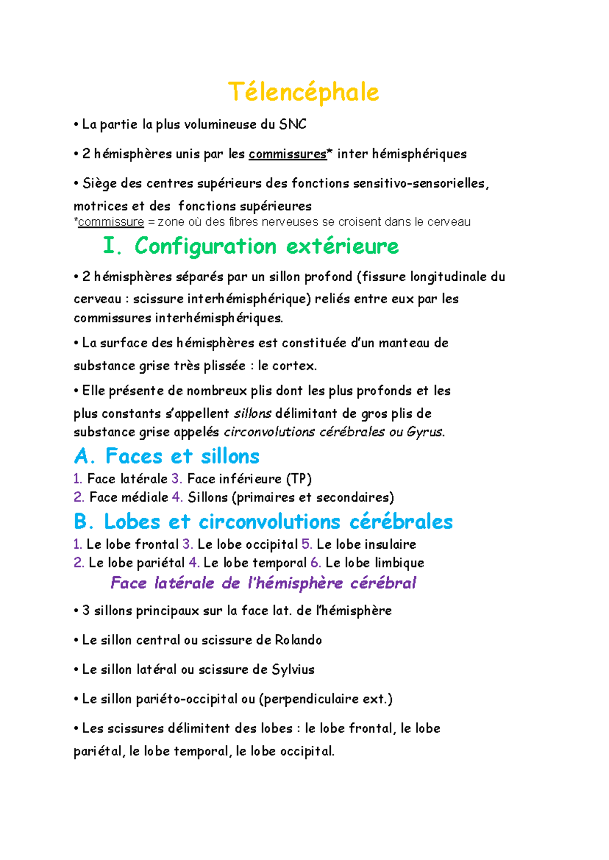 6. TÃ©lenc Ã©phale fiche - Télencéphale • La partie la plus volumineuse ...