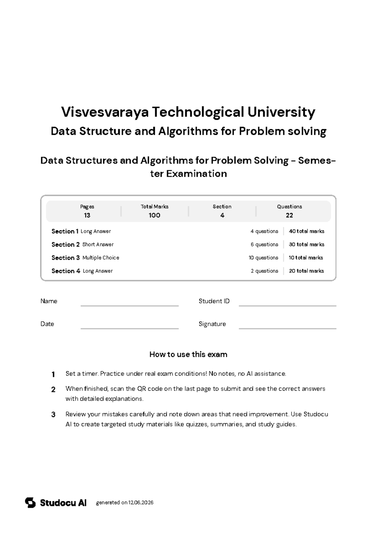 Data Structures and Algorithms - Semester Exam - Studocu