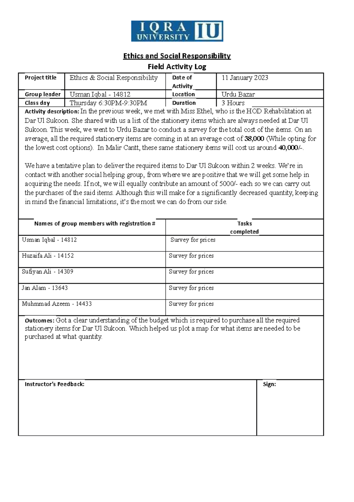 3. ESR Activity Log: Ethics & Social Responsibility Project Update ...