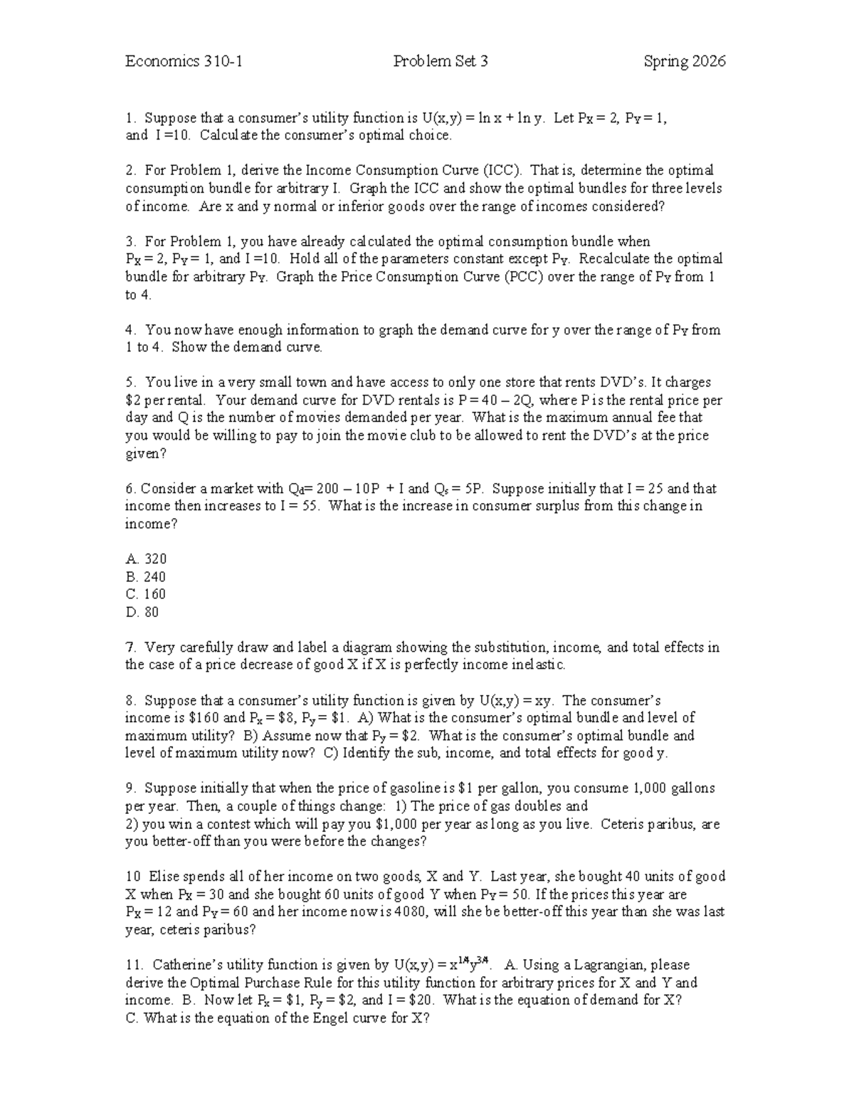 310-1 Spring 2026 PS3 - Economics Problem Set Analysis and Solutions ...