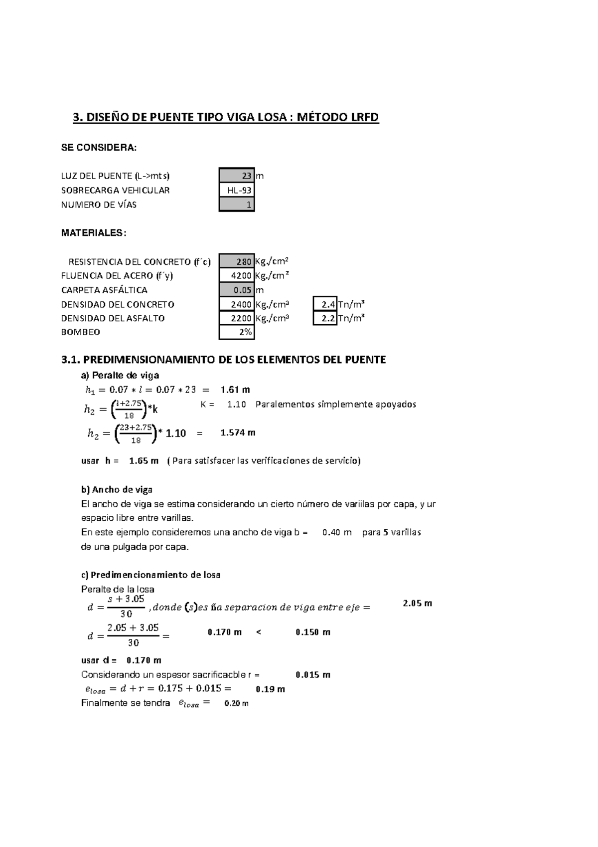 Diseño de Puente Viga Losas - Calculo y Verificaciones (HL-1) - Document Preview