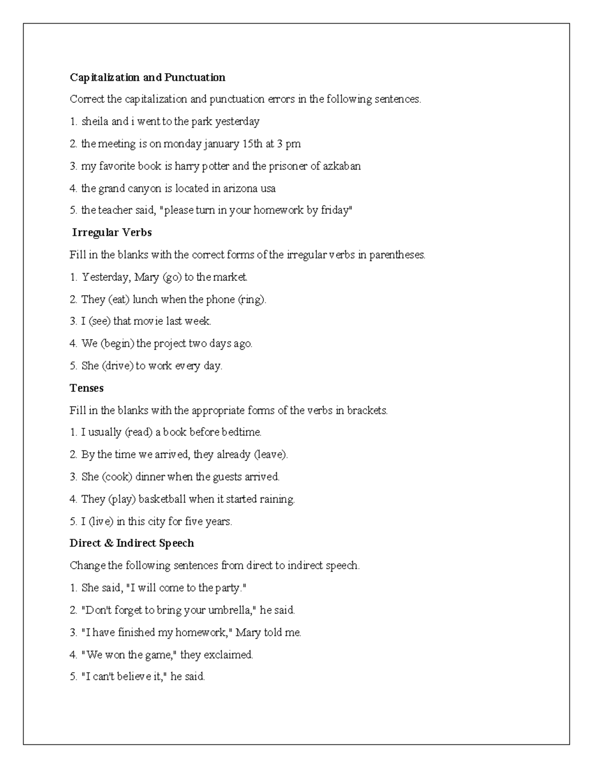 Class 10 Task - Capitalization, Punctuation & Grammar Exercises - Studocu