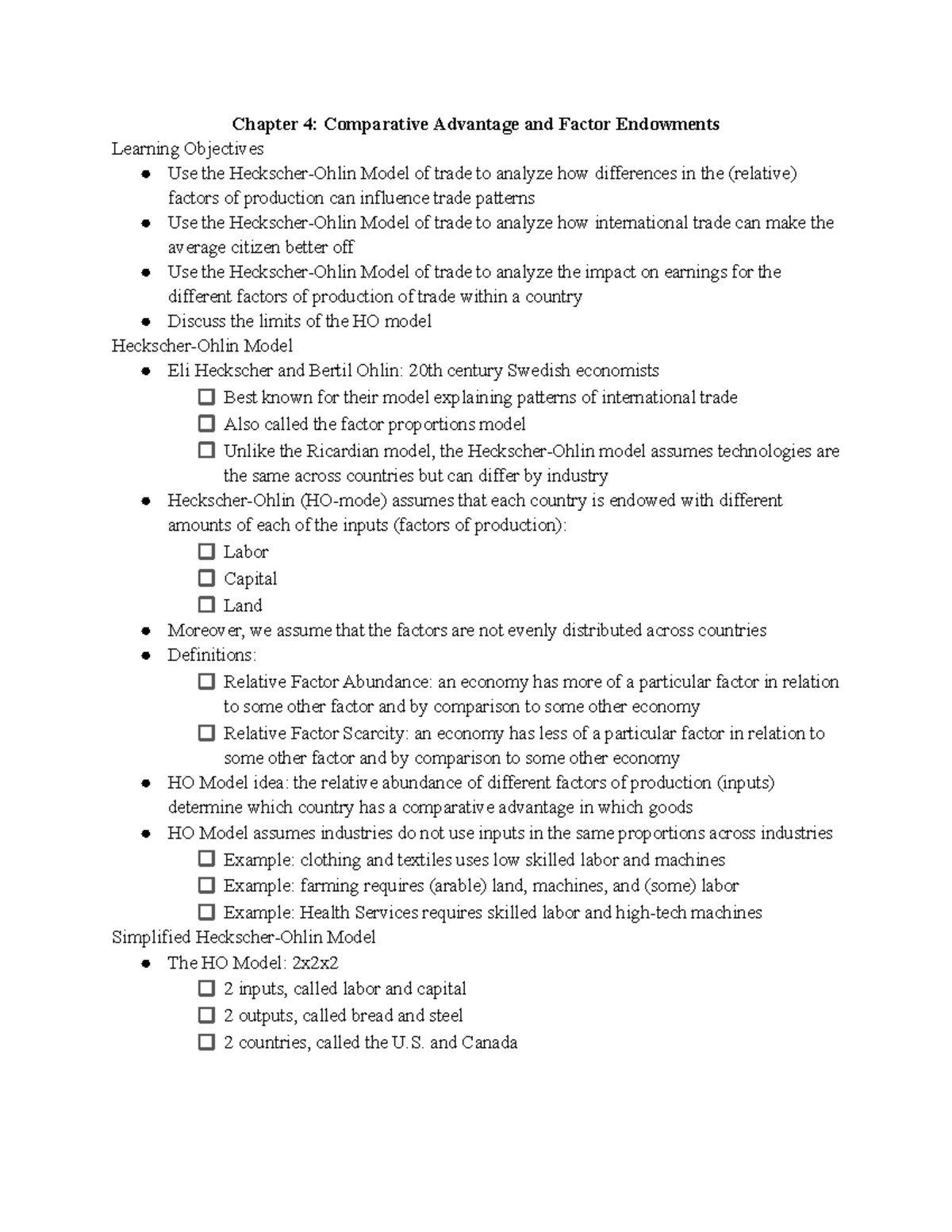 ECON 3100 CH 4 Notes - Chapter 4: Comparative Advantage and Factor ...