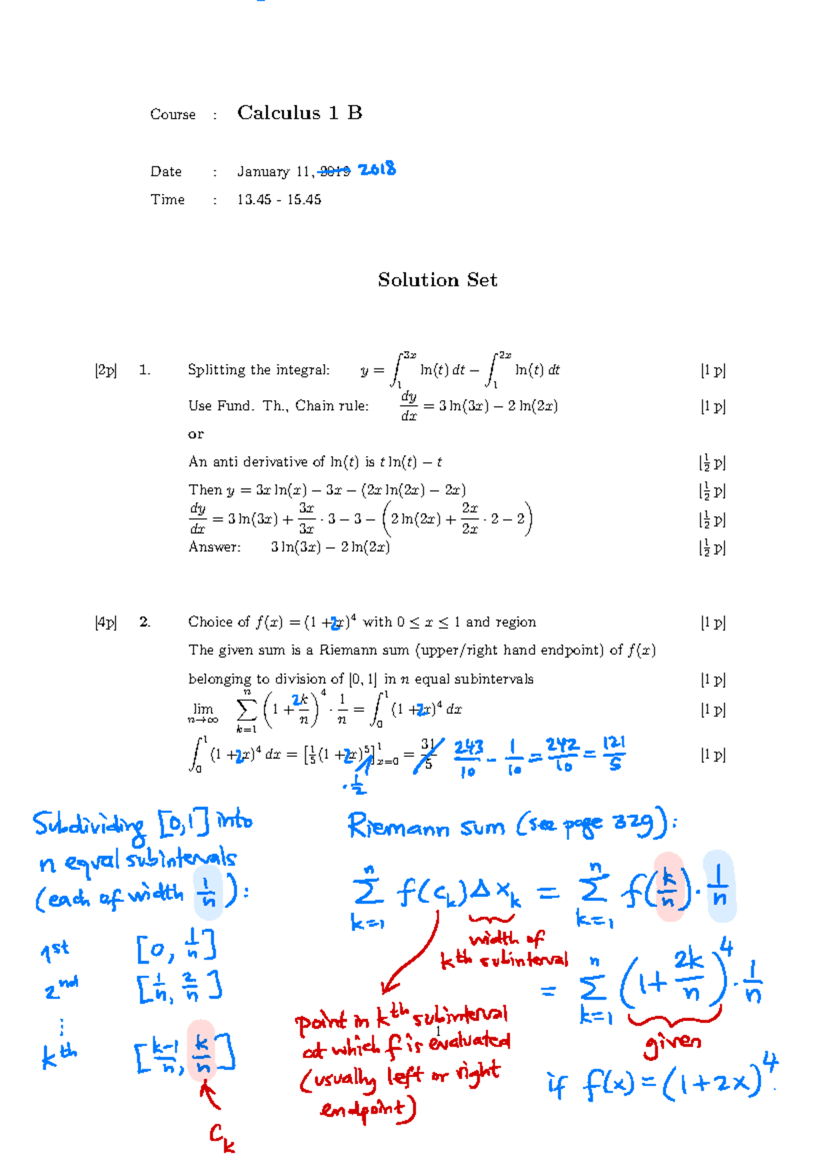 Calc1B Final Exam Sample Test Solutions and Methods - Studeersnel