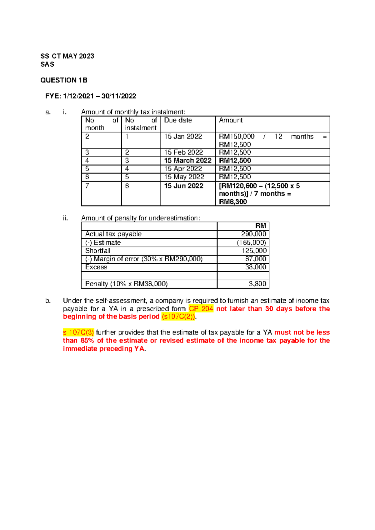 TAX317 CT May 2023 Self Assessment System Solutions and Answers - Document Preview