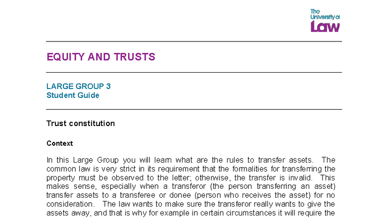 EQUITY AND TRUSTS 2526 LG03 CE01 Student Guide on Trust Constitution ...