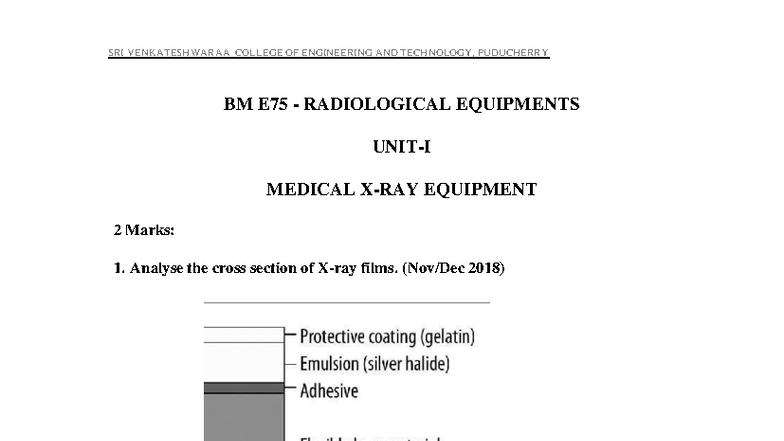BM E75 Radiological Equipment Notes & Questions for Medical Imaging ...