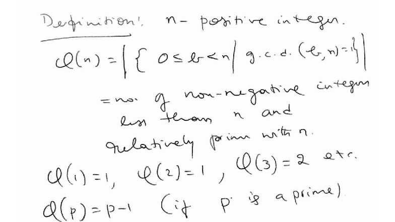Euler Phi Function Notes - Definition of Positive Integers (Q(3)) - Studocu