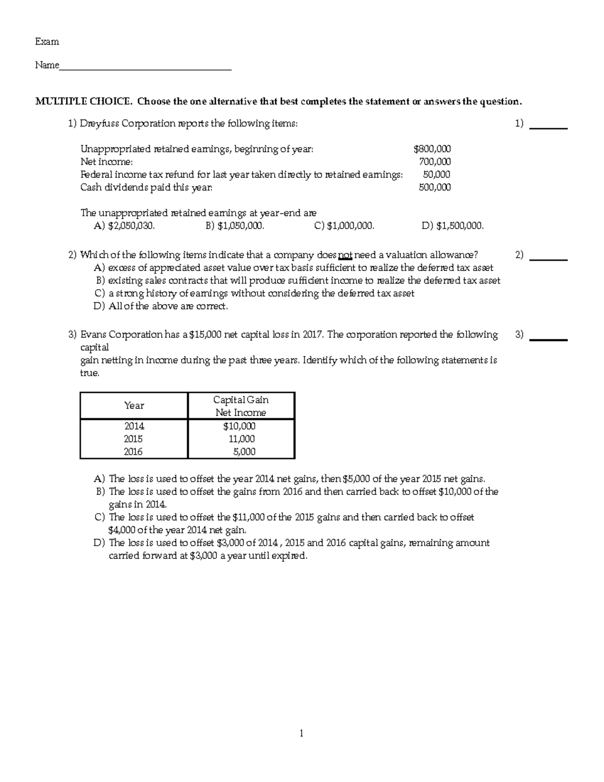 Corporate Tax Exam Review: Chap 03 - Multiple Choice Questions - Studocu