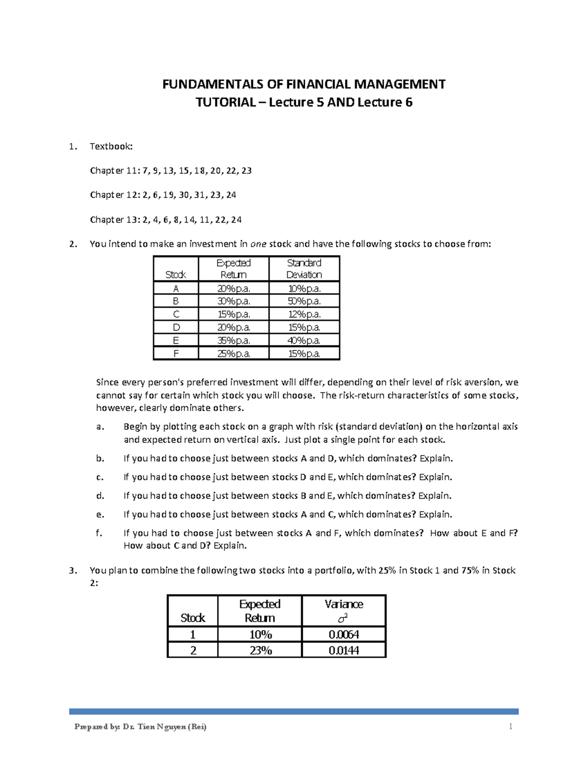 IUFM FINANCIAL MANAGEMENT TUTORIAL: Lecture 5 & 6 Homework Notes - Studocu