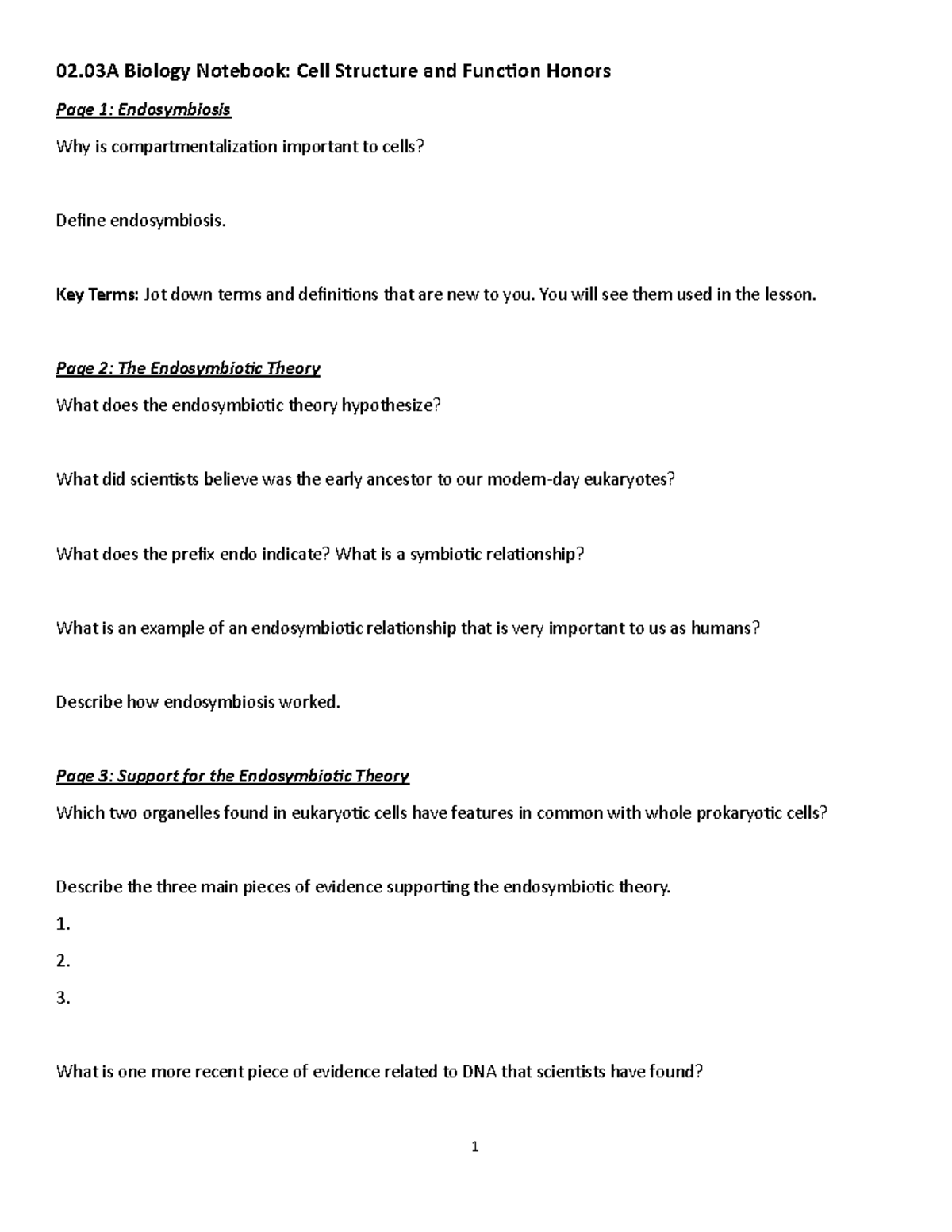 02 03a cell structure and function honors - 02 Biology Notebook: Cell ...