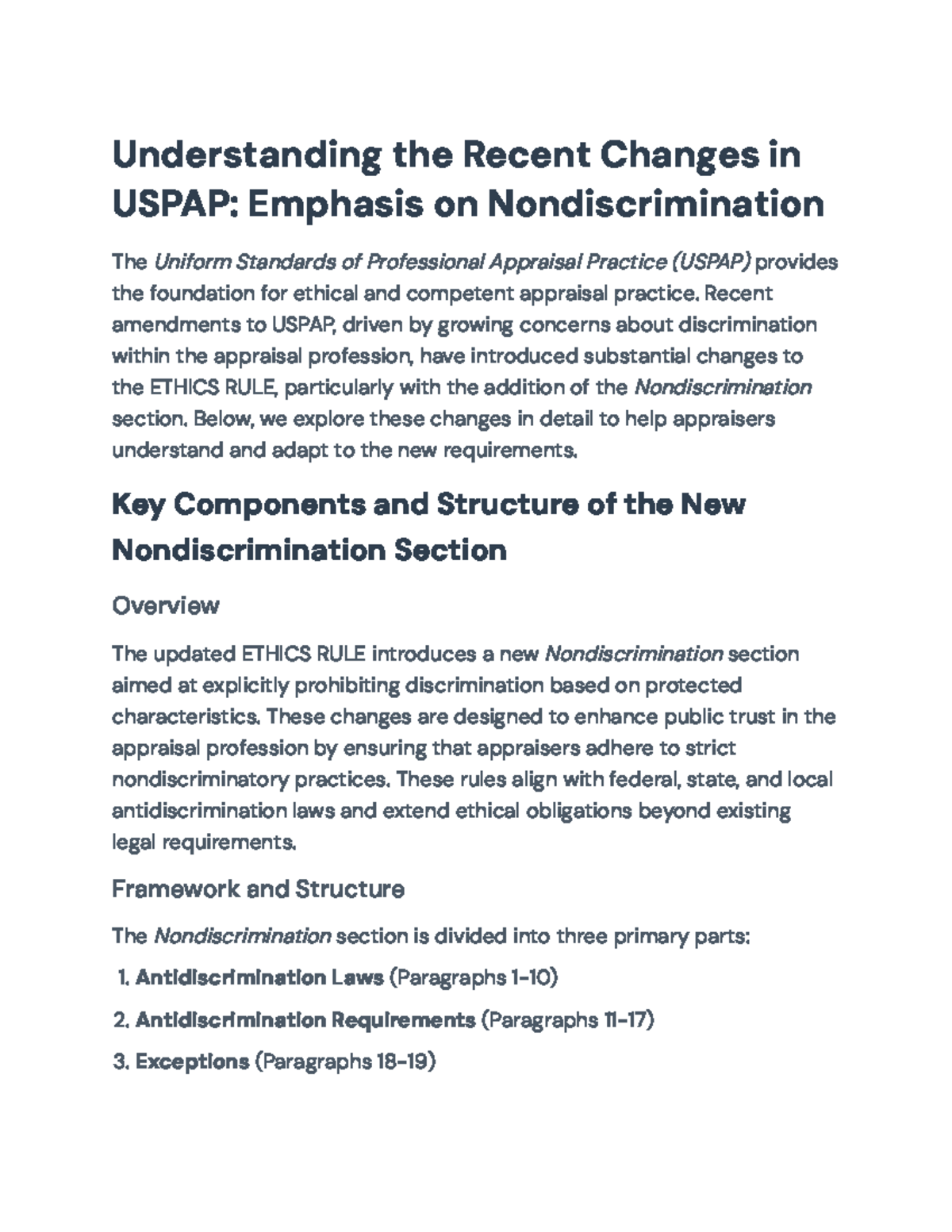 Understanding USPAP Changes: Emphasis on Nondiscrimination Impact ...