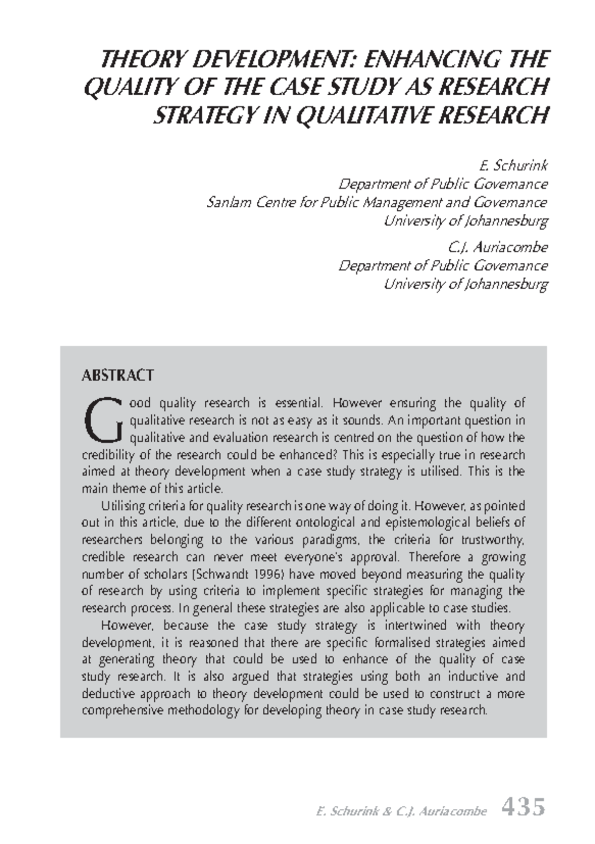 THEORY DEVELOPMENT: ENHANCING CASE STUDY QUALITY IN QUALITATIVE ...
