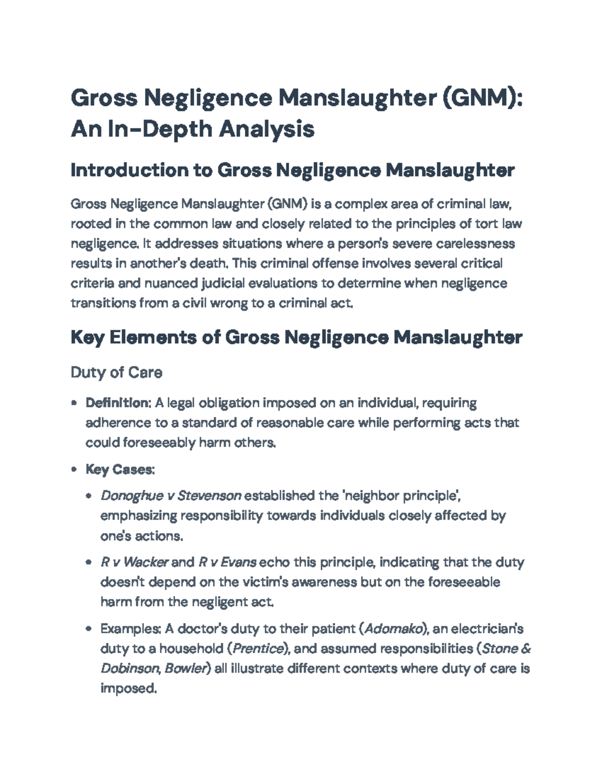 In-Depth Analysis of Gross Negligence Manslaughter (GNM) Concepts - Studocu