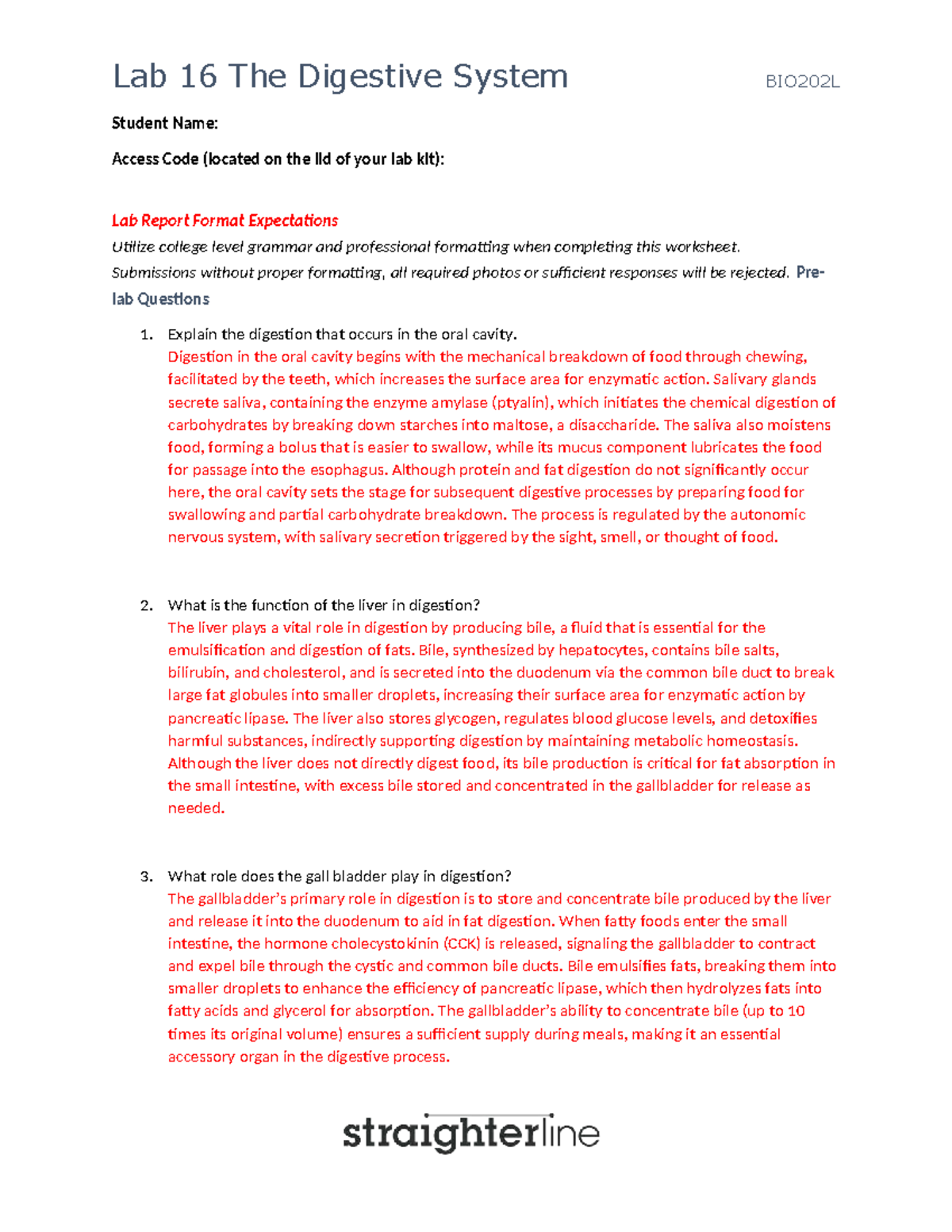 Lab 16: The Digestive System - BIO202L Lab Report - Studocu