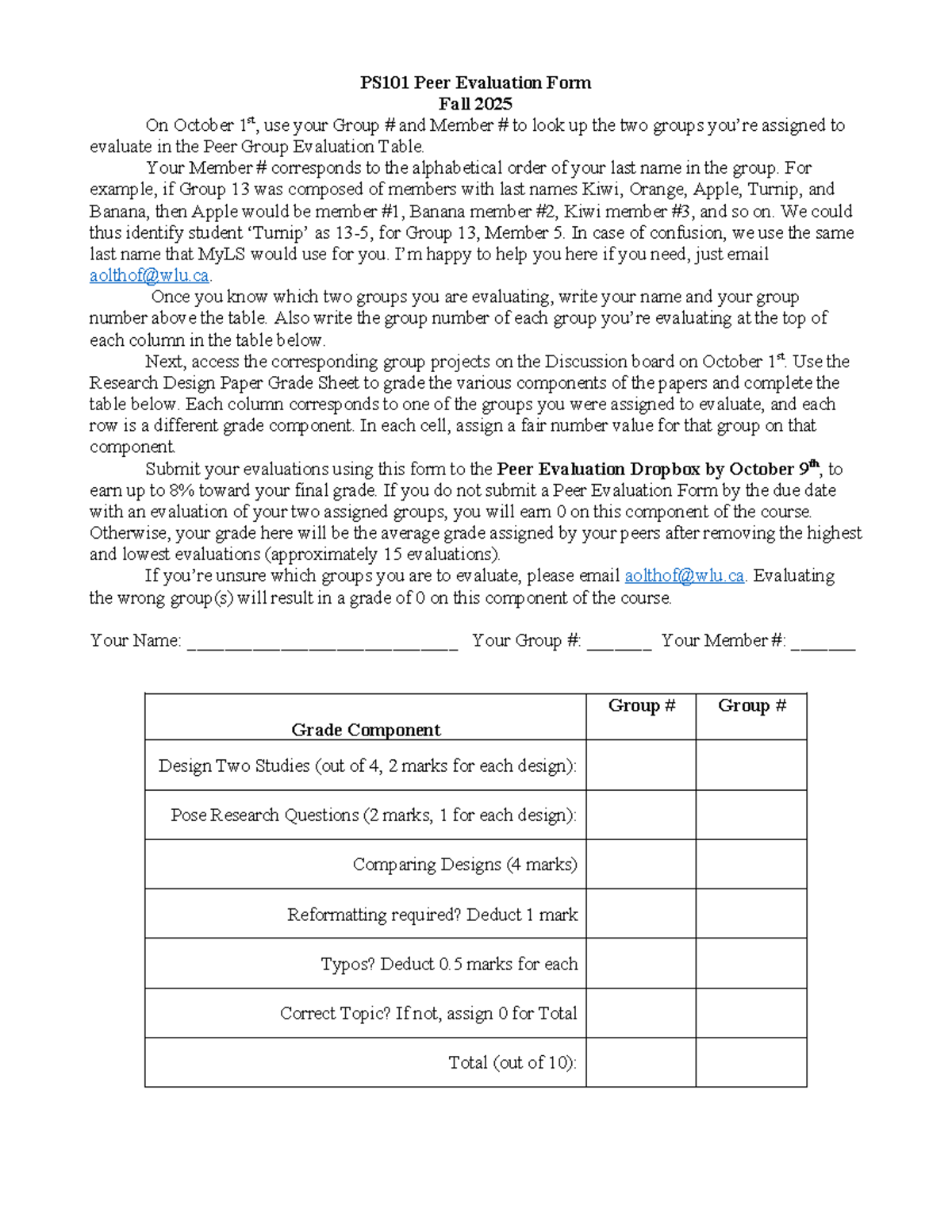 PS101 Peer Evaluation Form - Fall 2025 - Studocu