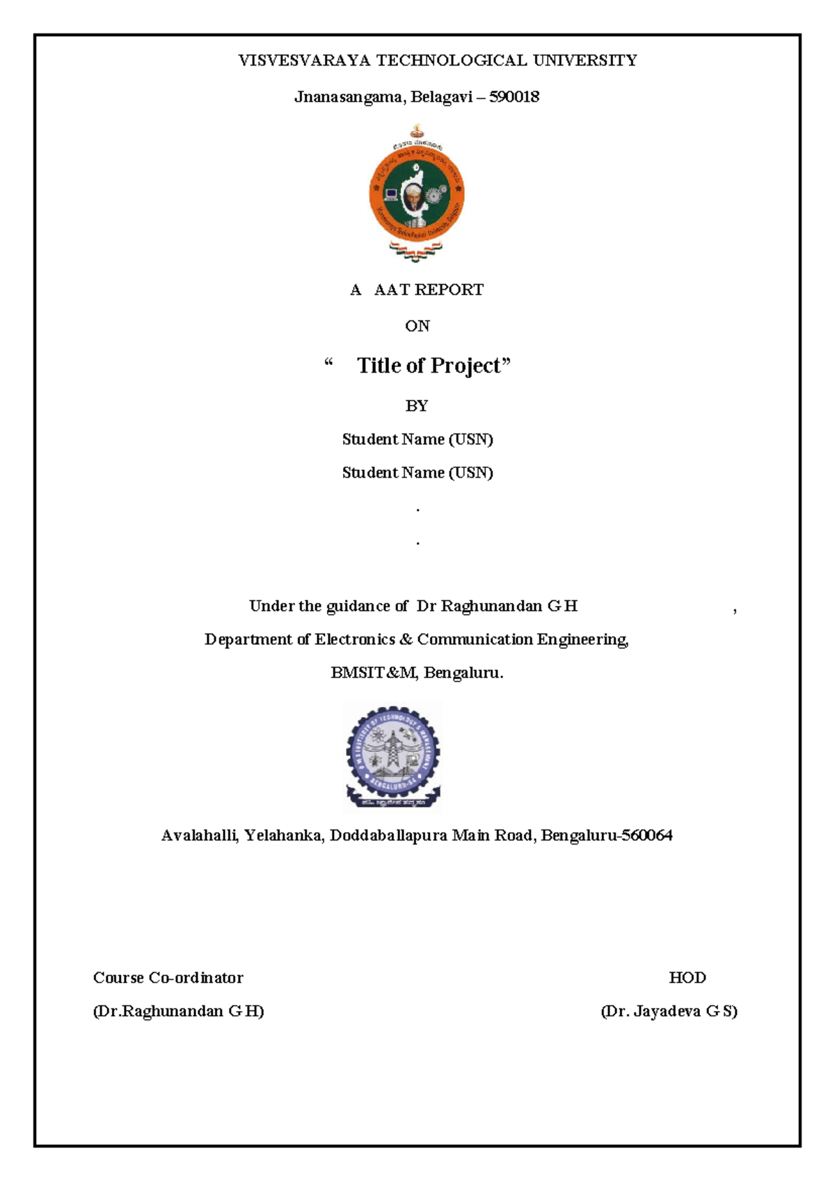 Project Report Format for ECE - AAT Report Template - Studocu