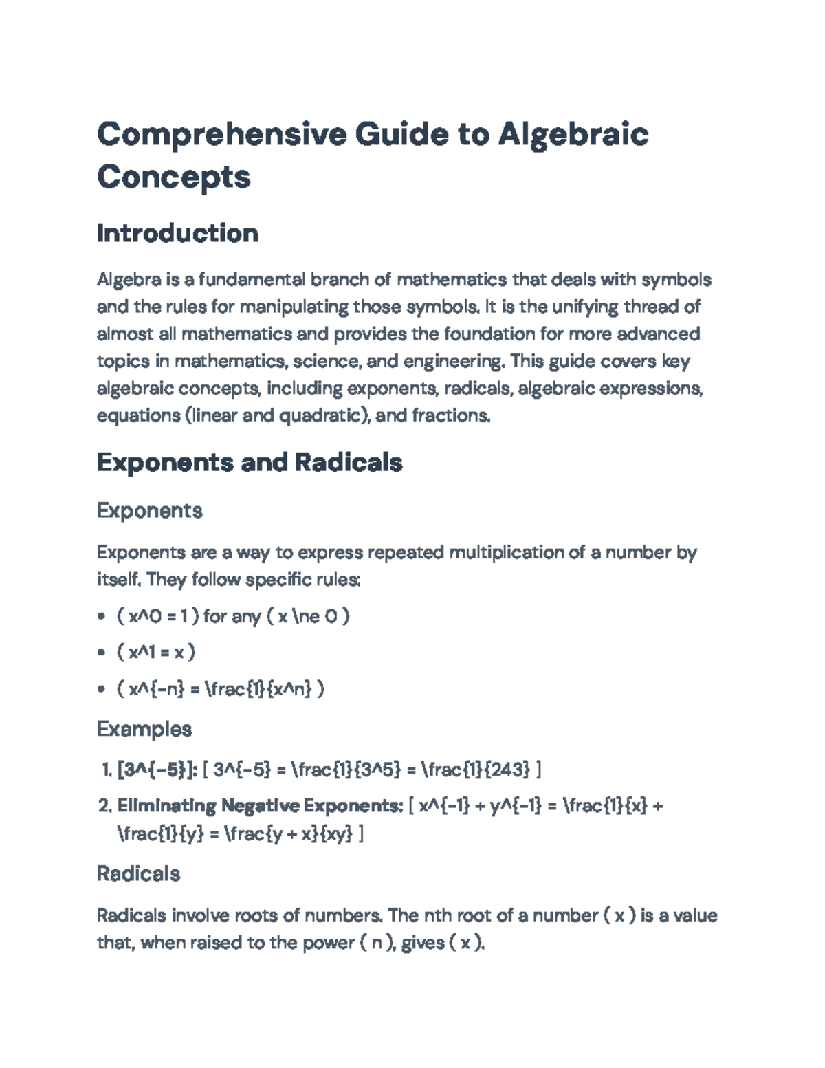 Comprehensive Algebra Concepts Guide - Key Topics & Examples ...