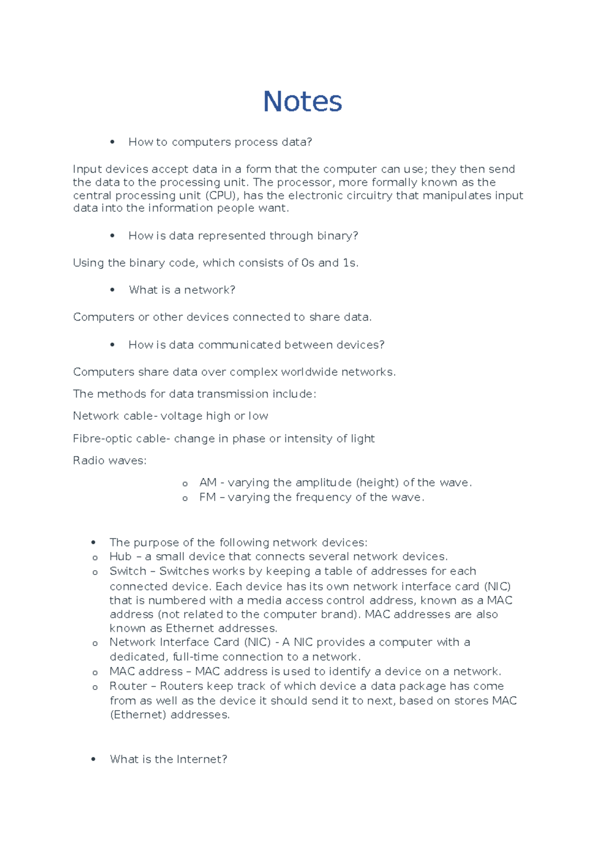 Networking: How Computers Process Data and Communicate - Studocu