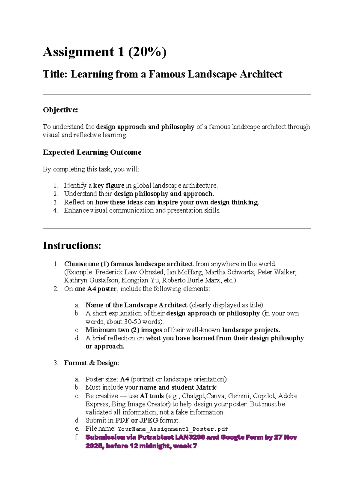 LAN3200 Assignment 1: Exploring a Renowned Landscape Architect - Studocu